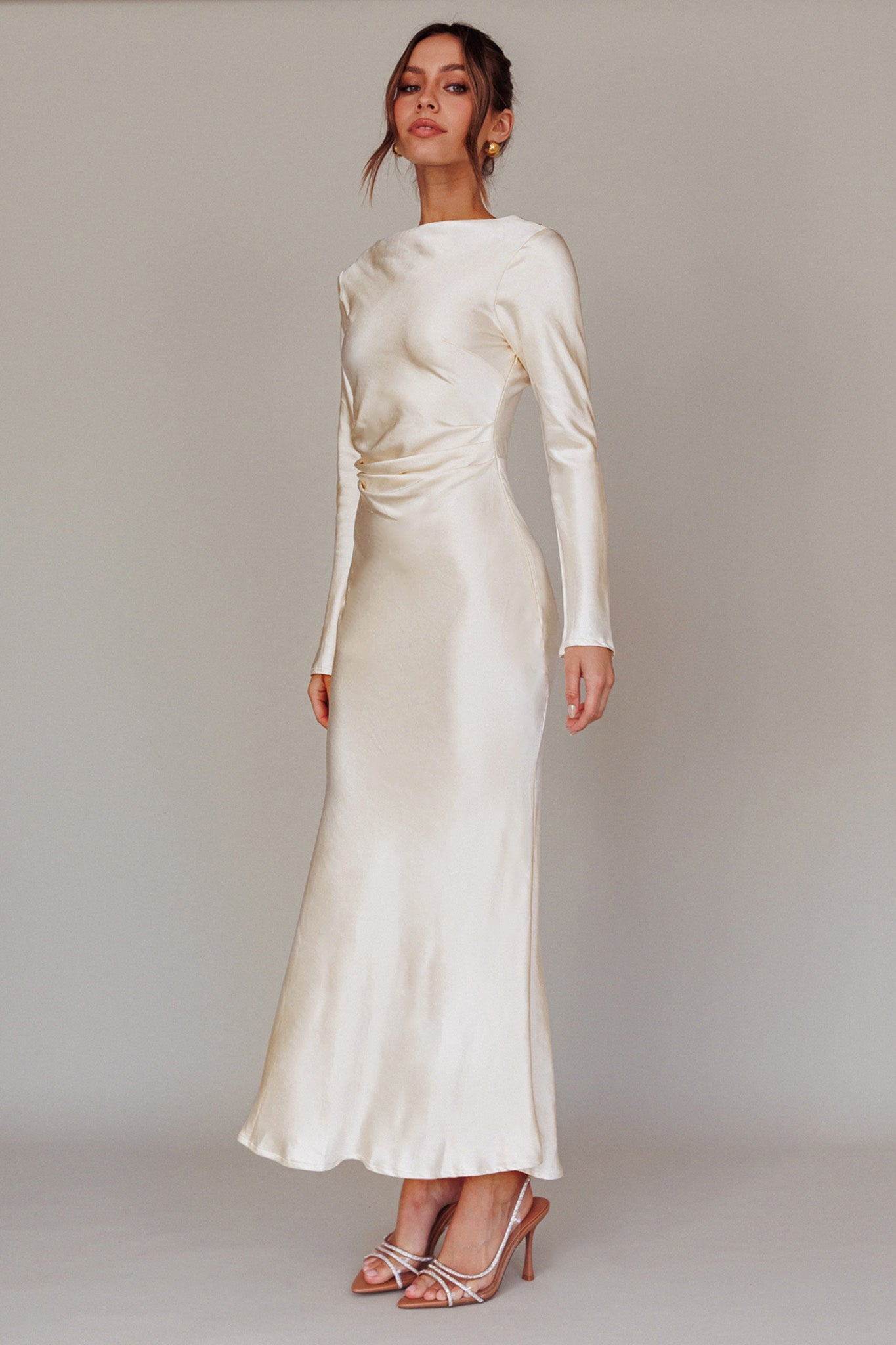 Loveland Cowl Back Midi Dress Oyster by Selfie Leslie