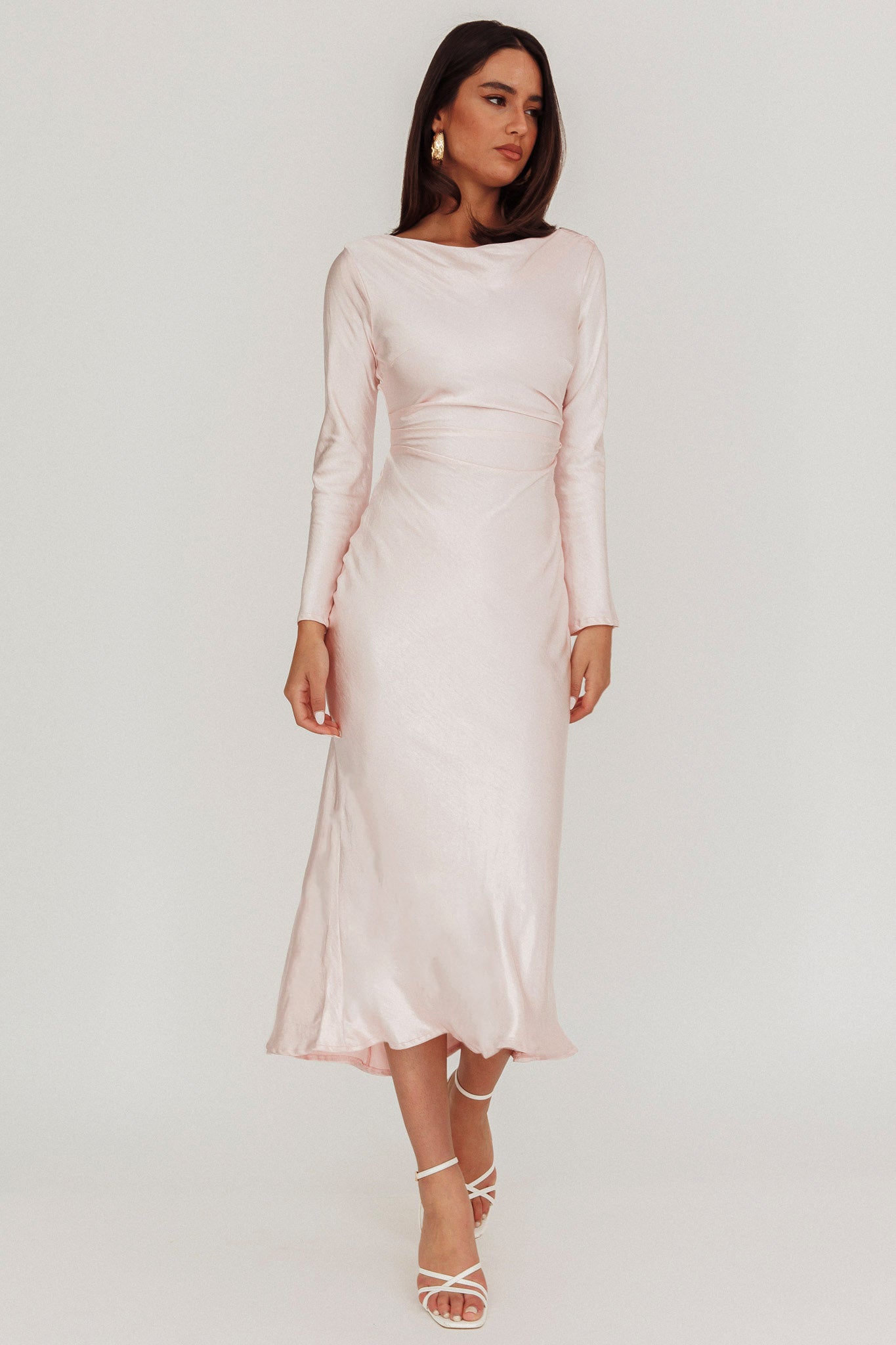 Loveland Cowl Back Midi Dress Baby Pink M Loveland Cowl Back Midi Dress Baby Pink M