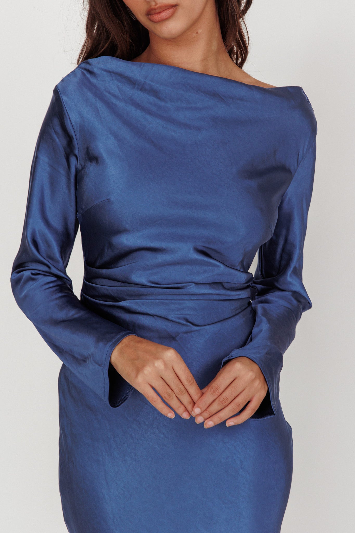 Loveland Cowl Back Midi Dress Navy by Selfie Leslie