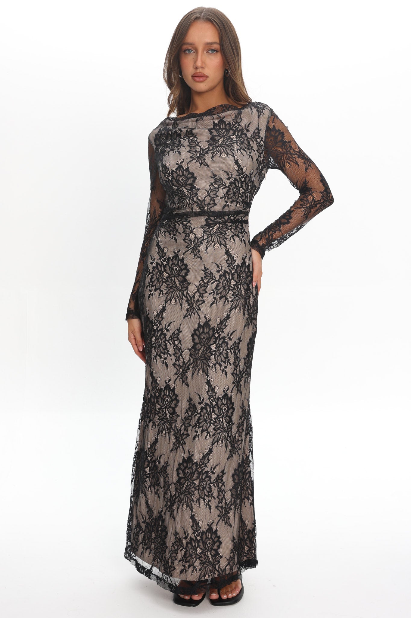 Loveland Off-Shoulder Lace Maxi Dress Black