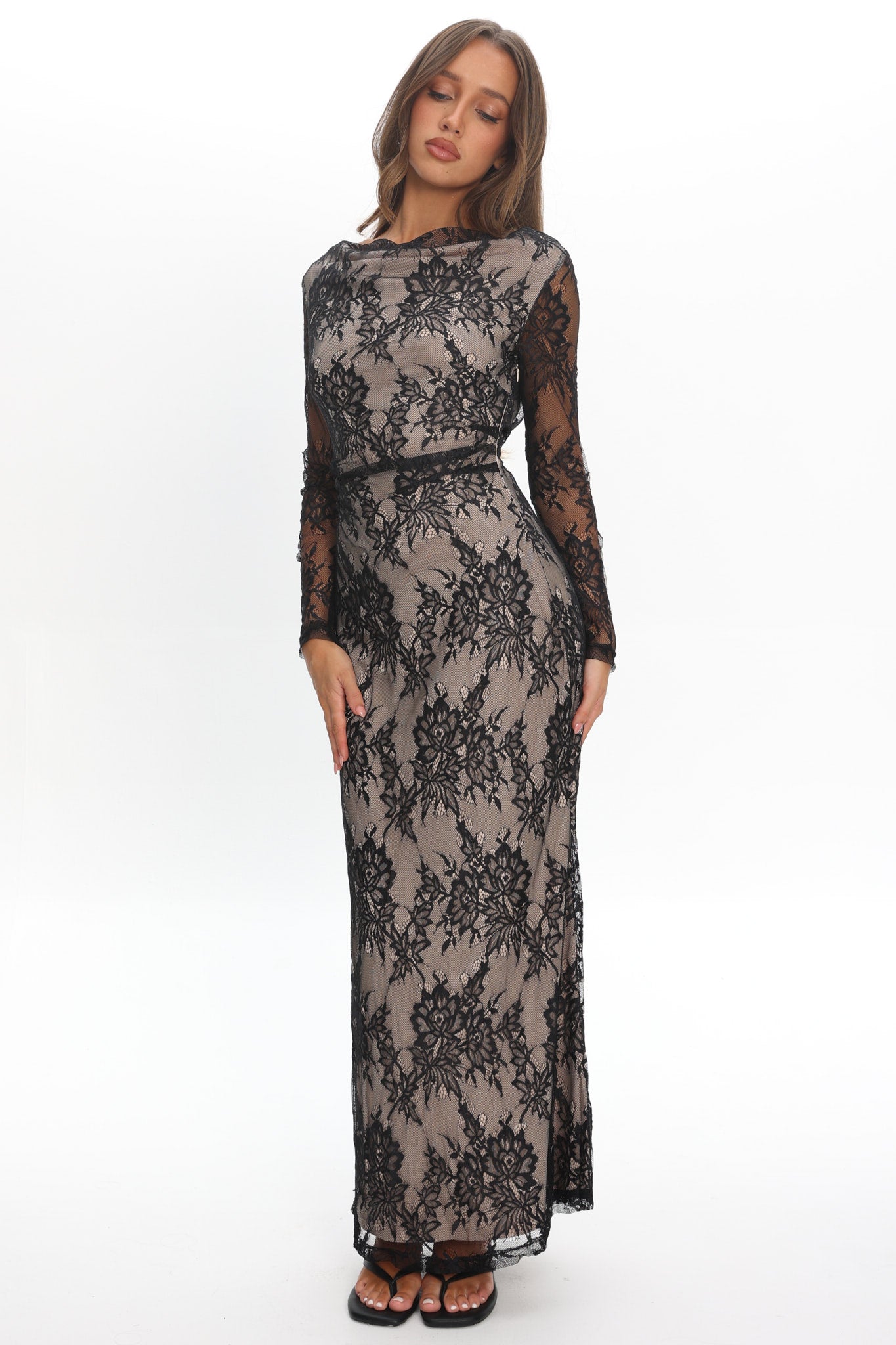 long sleeve black lace maxi dress Loveland Off-Shoulder Lace Maxi Dress Black