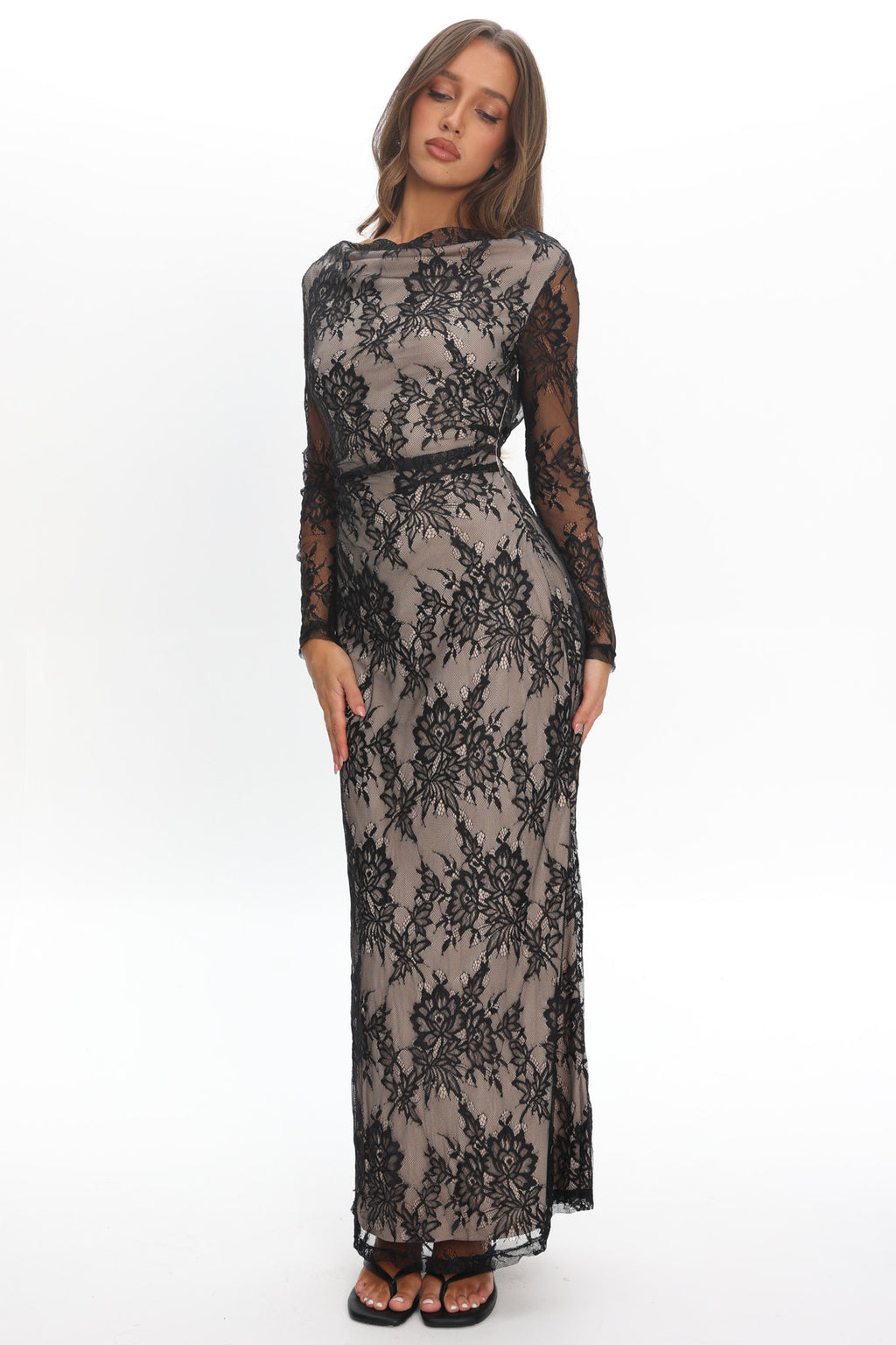 Loveland Off-Shoulder Lace Maxi Dress Black