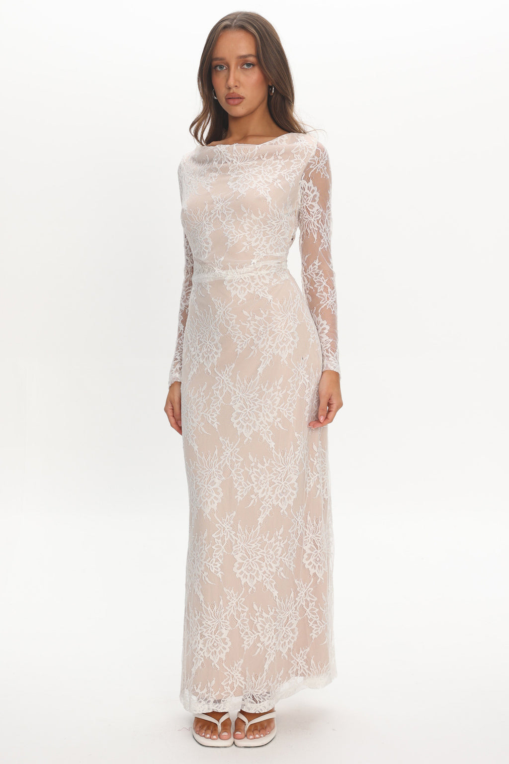 off shoulder sheer lace maxi dress in cream @isabaileyyy in our Off Shoulder Sheer Lace Maxi Dress in Cream #lucyintheskystore #promdress