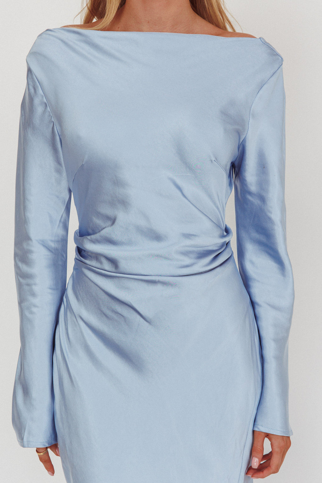 long sleeve cowl back maxi dress Loveland Long Sleeve Cowl Back Maxi Dress Blue