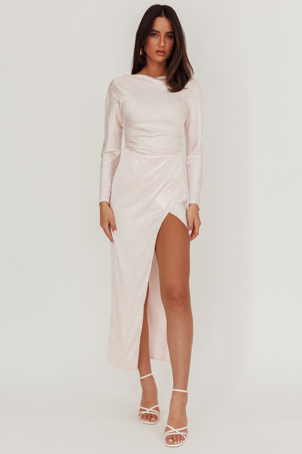 Loveland Long Sleeve Cowl Back Maxi Dress Blush - S