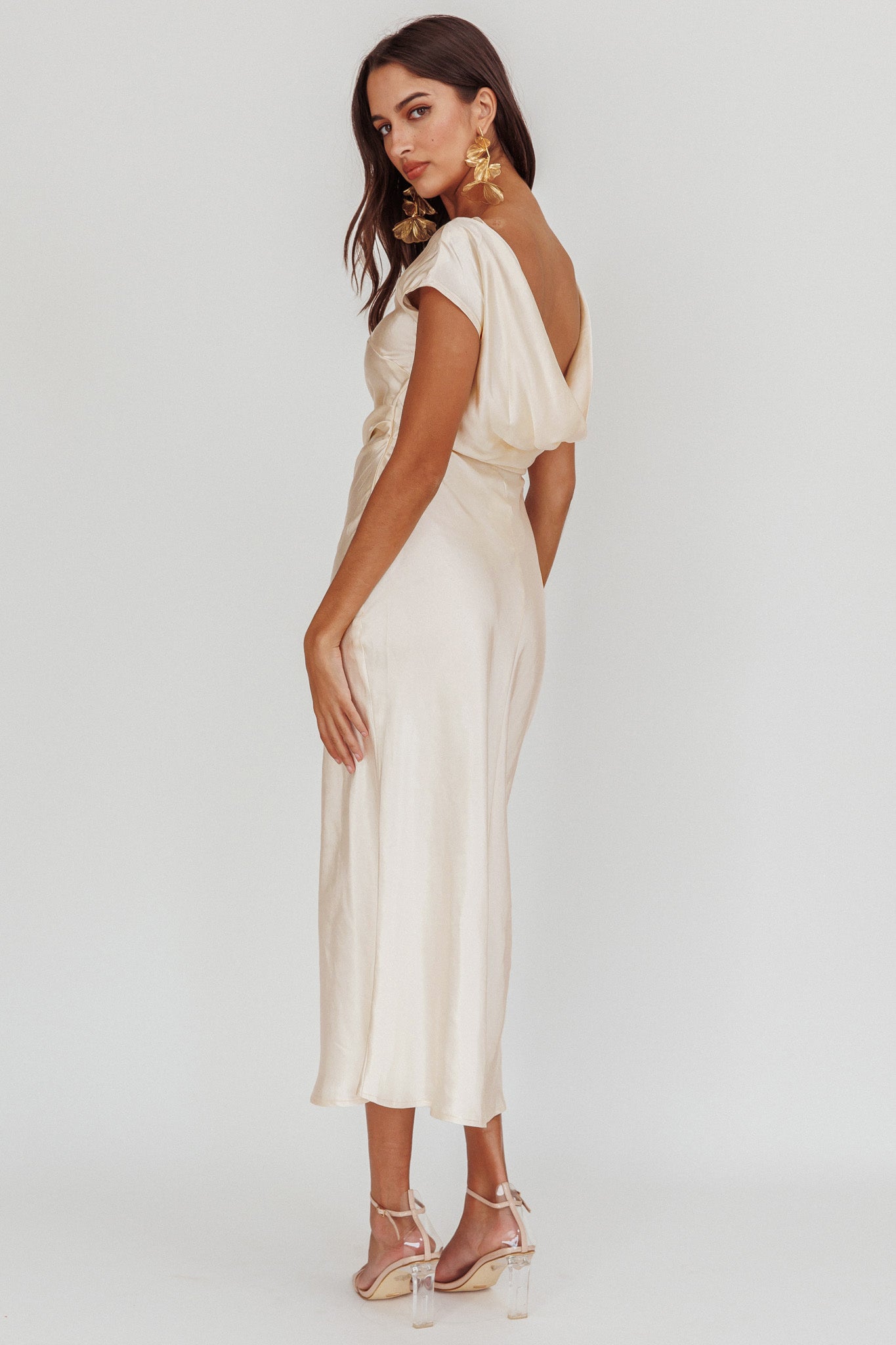 loveland cowl back midi dress oyster Loveland Cowl Back Midi Dress: Perfect for Bridal Occasions