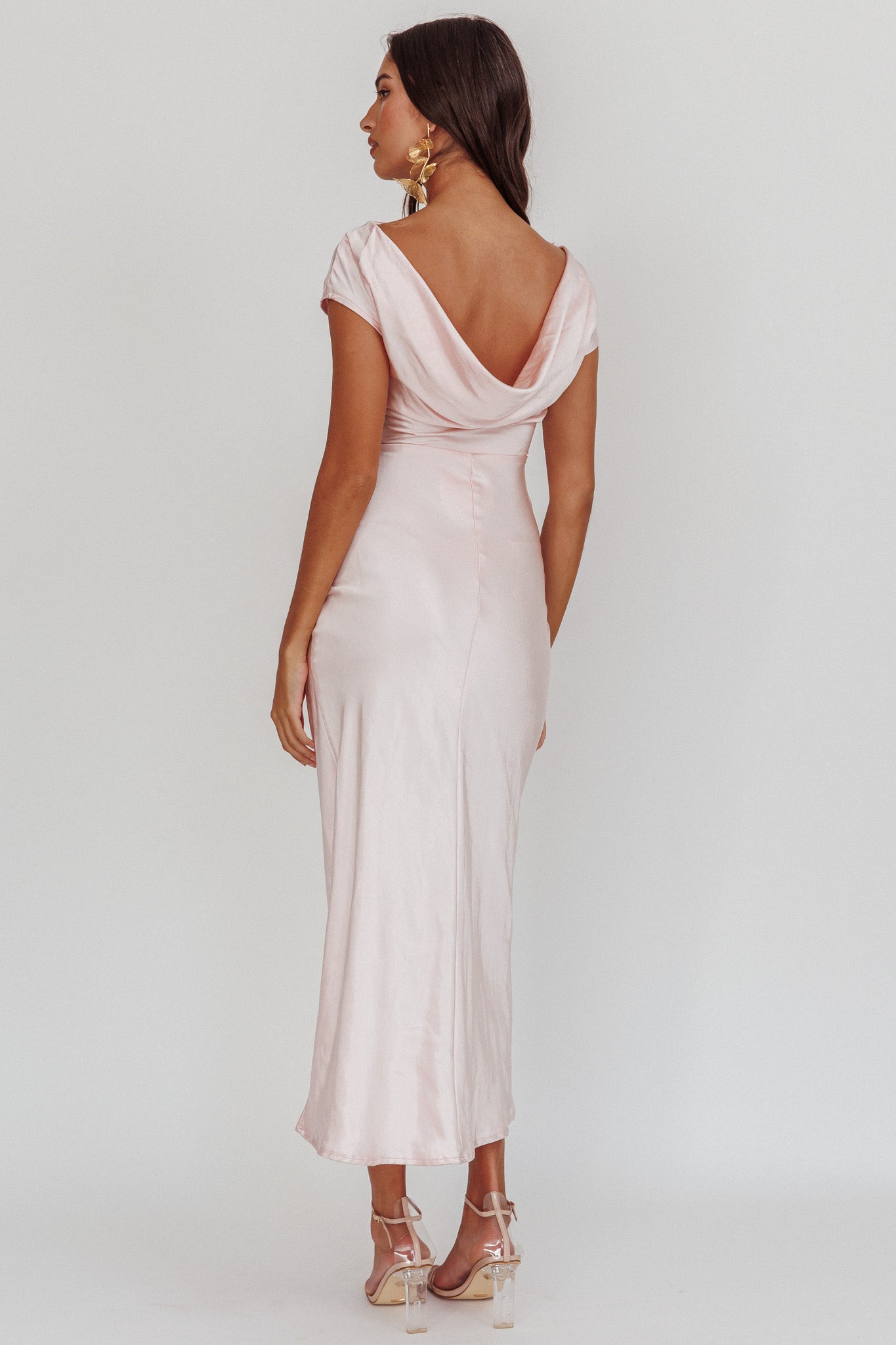 Loveland Cap Sleeve Cowl Back Midi Dress Blush– Selfie Leslie