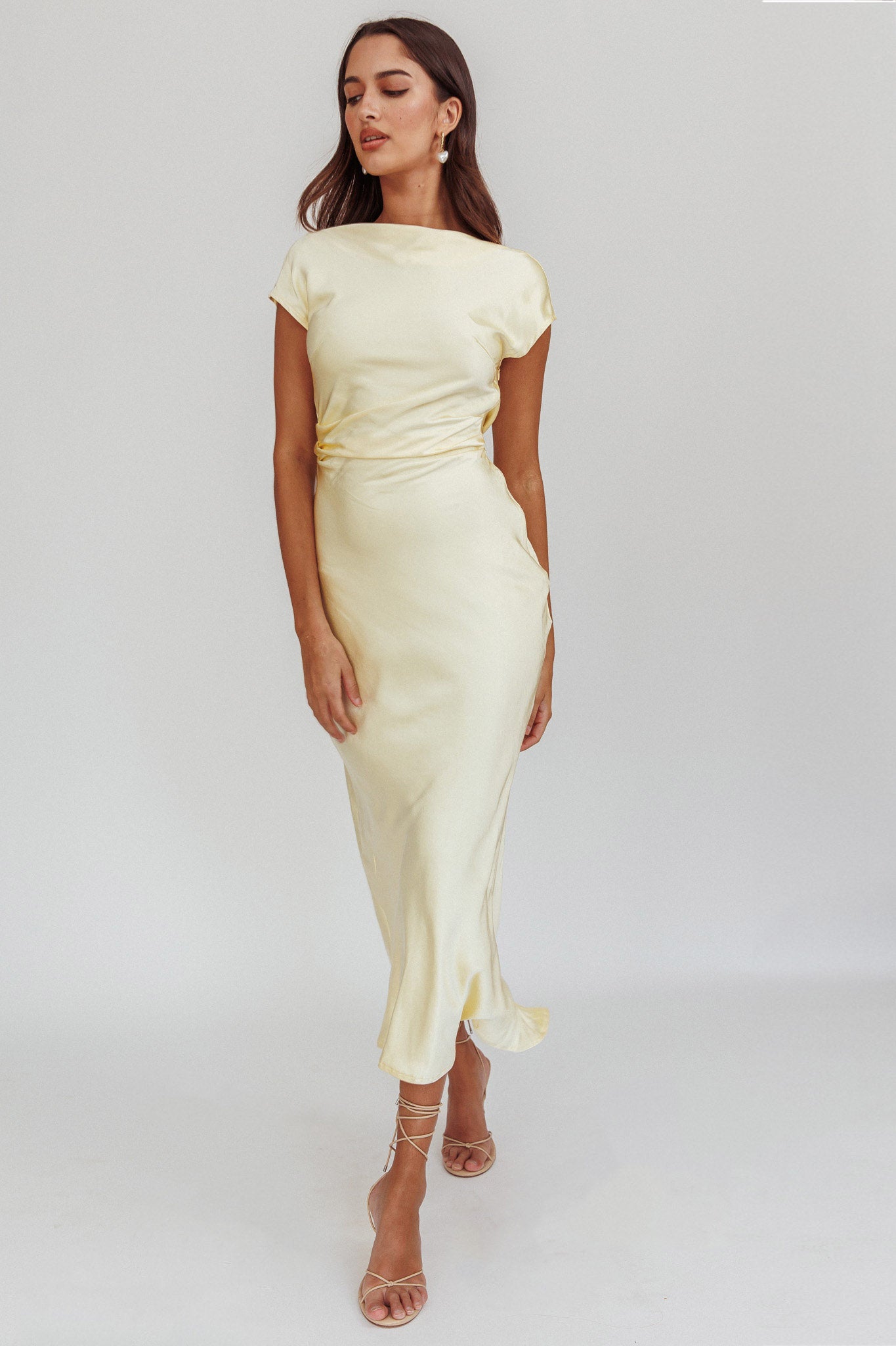 Loveland Cap Sleeve Cowl Back Midi Dress Butter by Selfie Leslie