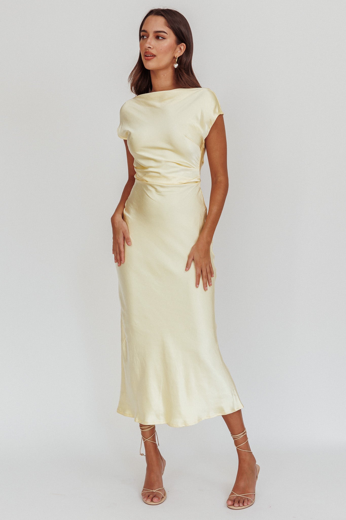 Loveland Cap Sleeve Cowl Back Midi Dress Butter by Selfie Leslie