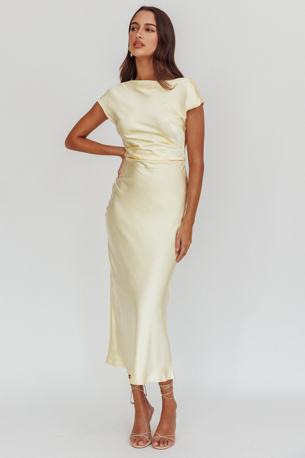Loveland Cap Sleeve Cowl Back Midi Dress Butter by Selfie Leslie