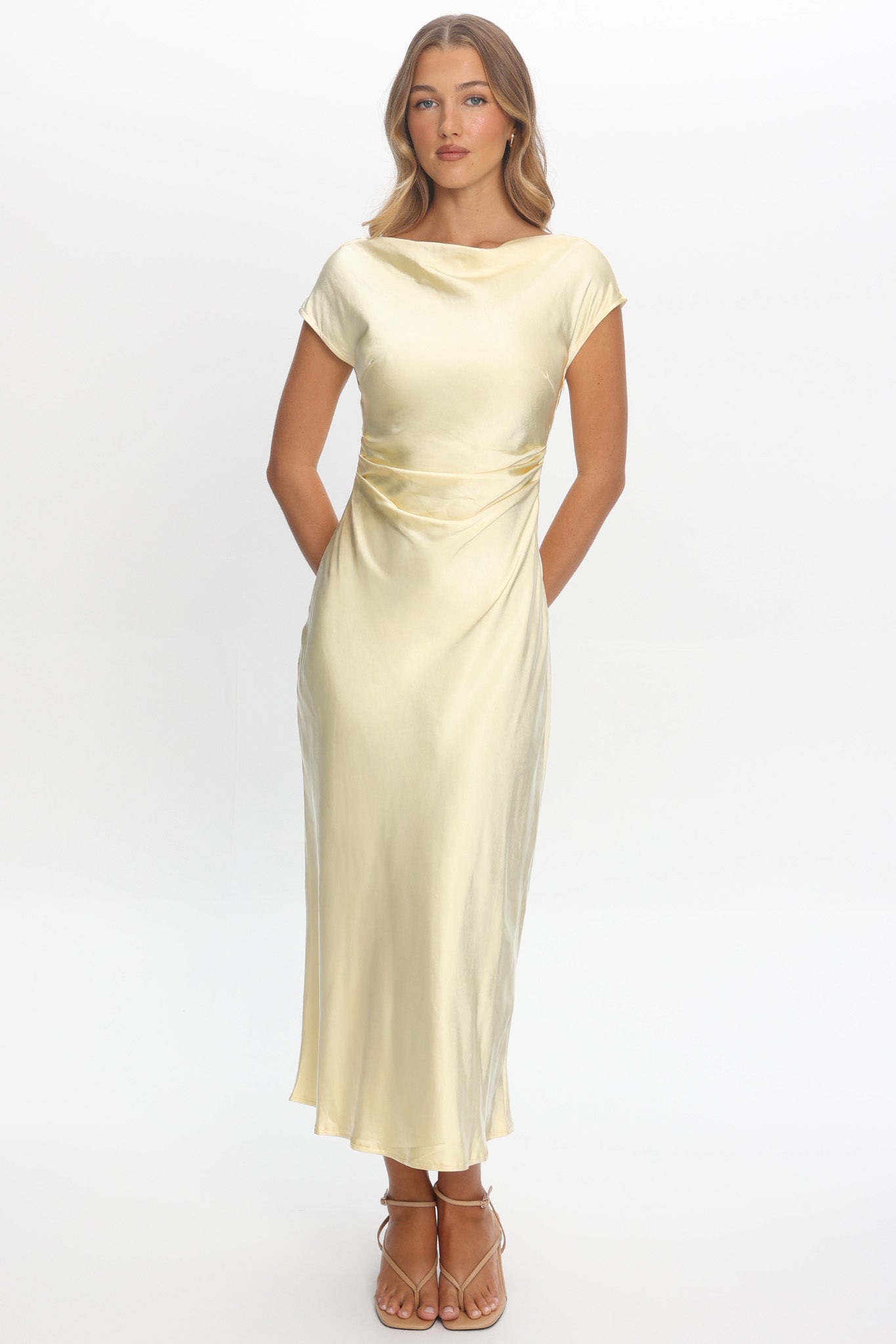 Loveland Cap Sleeve Cowl Back Midi Dress Butter | Selfie Leslie