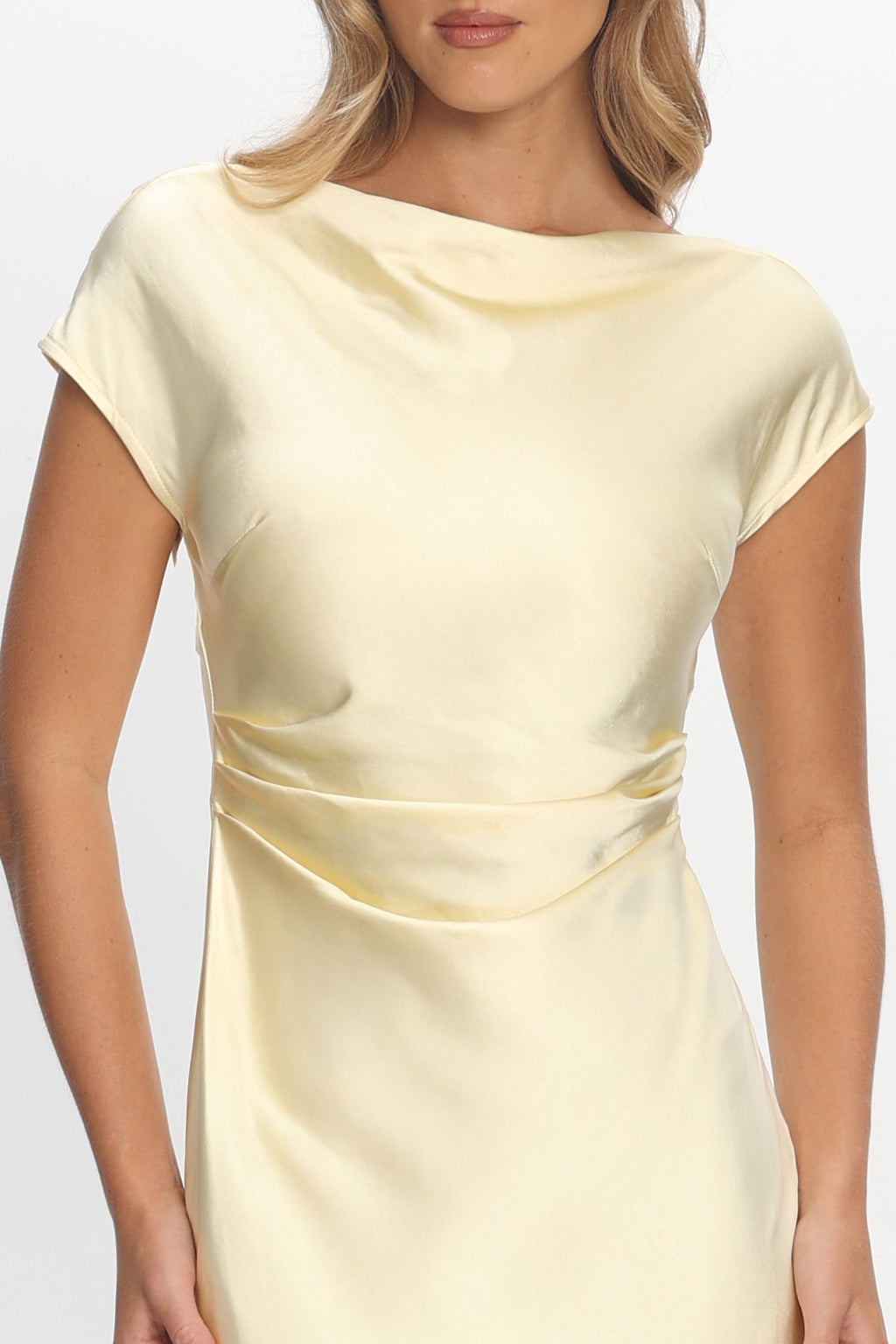 Loveland Cap Sleeve Cowl Back Midi Dress Butter– Selfie Leslie