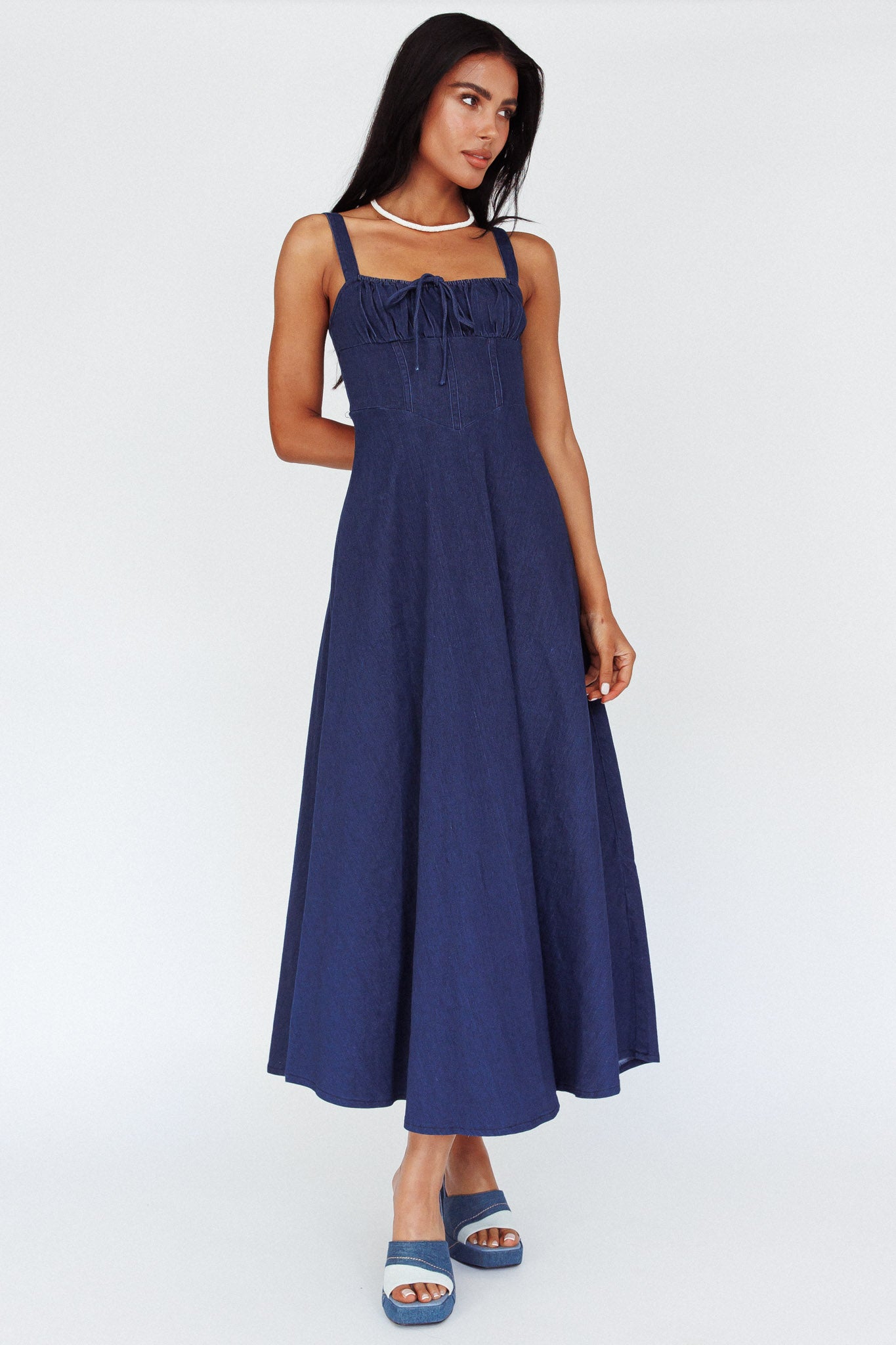 Sweet Pea Tied Bust Maxi Dress Indigo by Selfie Leslie