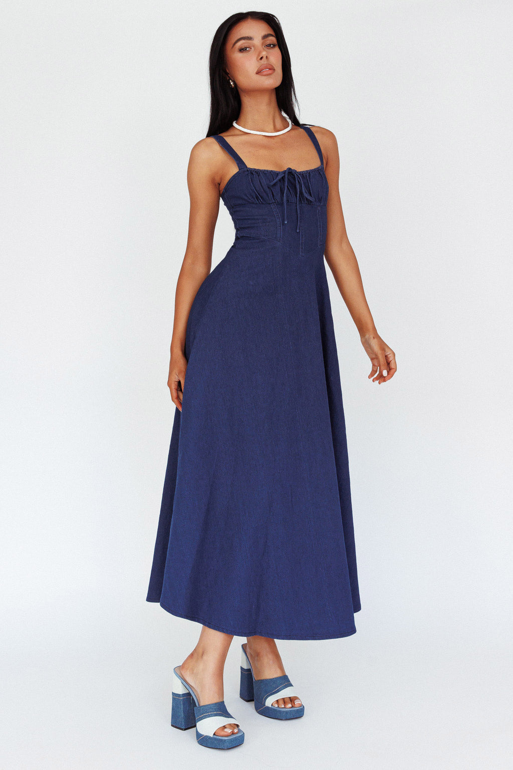 Sweet Pea Tied Bust Maxi Dress Indigo by Selfie Leslie