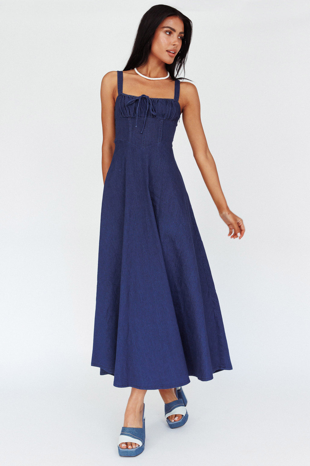 Sweet Pea Tied Bust Maxi Dress Indigo by Selfie Leslie