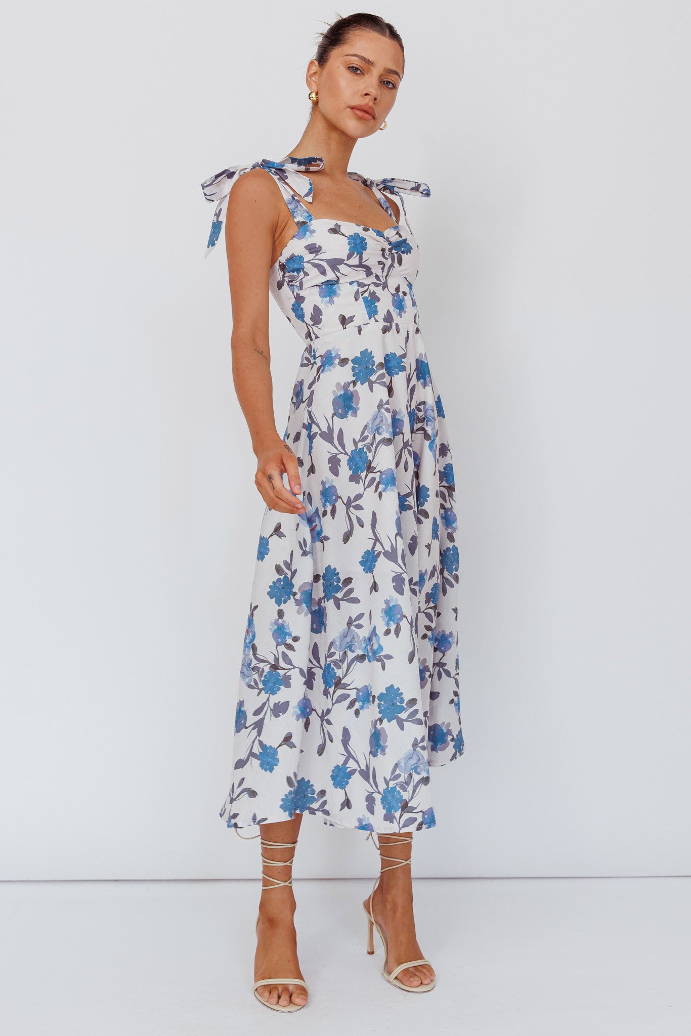 Shop the Sweet Pea Tied Bust Midi Dress Flower Blue | Selfie Leslie