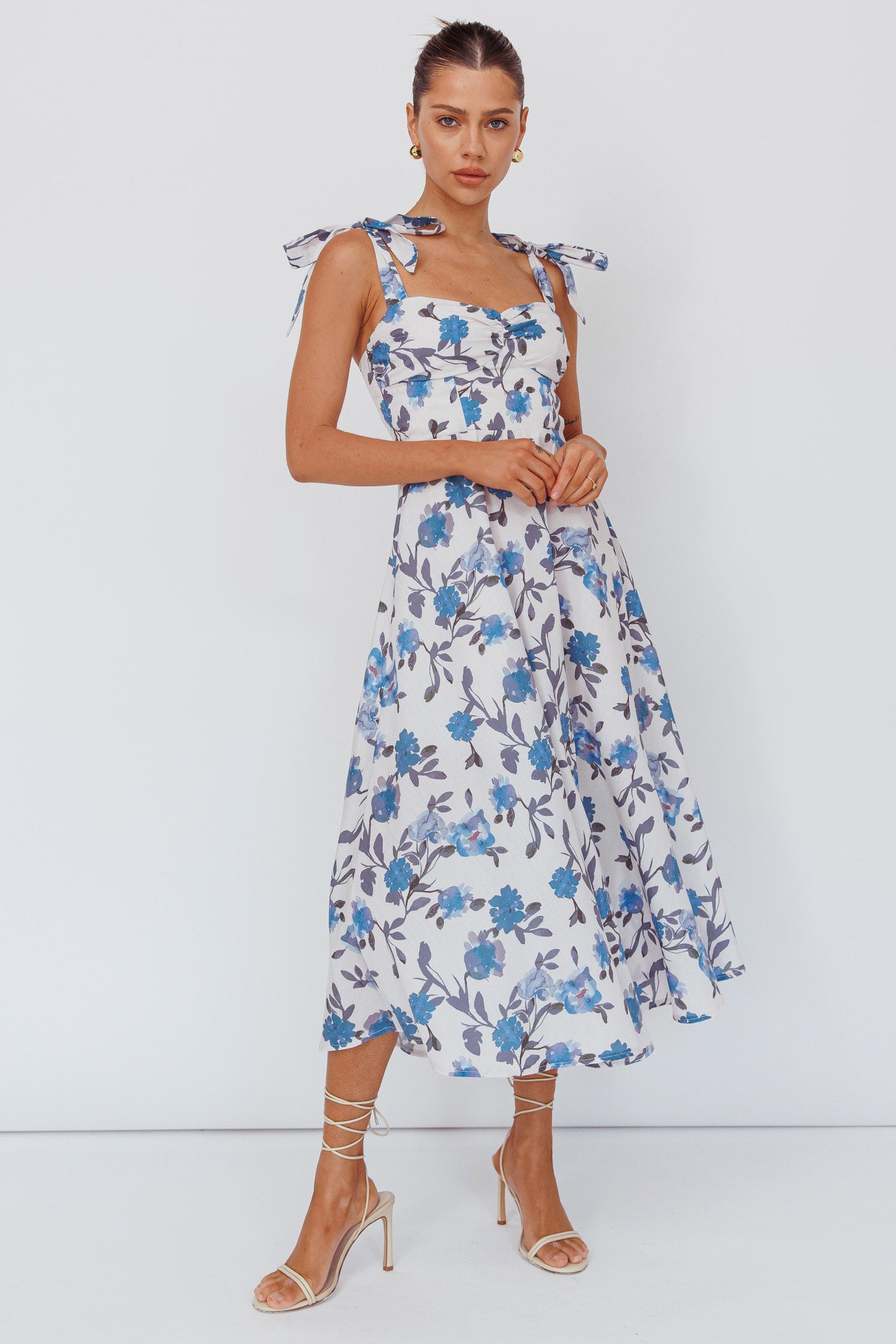 Shop the Sweet Pea Tied Bust Midi Dress Flower Blue | Selfie Leslie