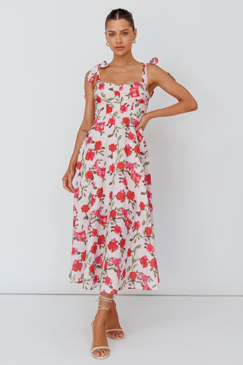 Shop the Sweet Pea Tied Bust Midi Dress Flower Pink