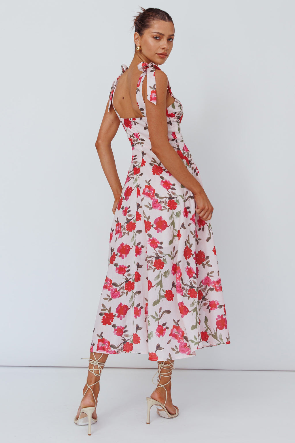 Sweet Pea Tied Bust Midi Dress Flower Pink by Selfie Leslie