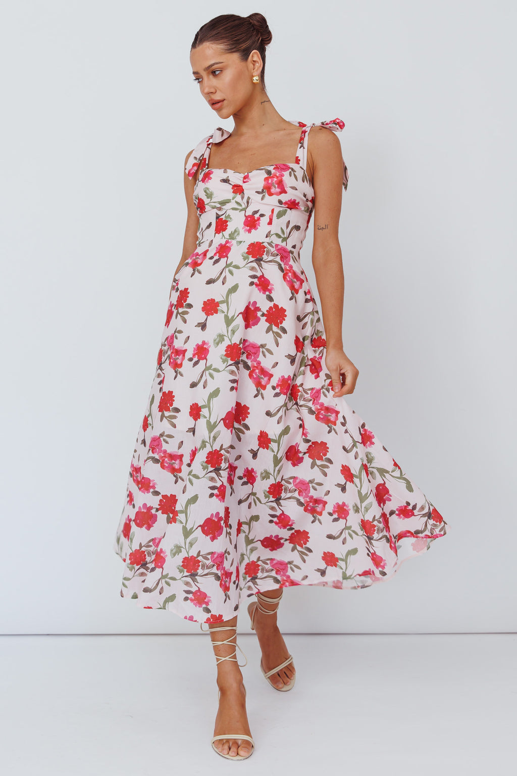 Sweet Pea Tied Bust Midi Dress Flower Pink by Selfie Leslie