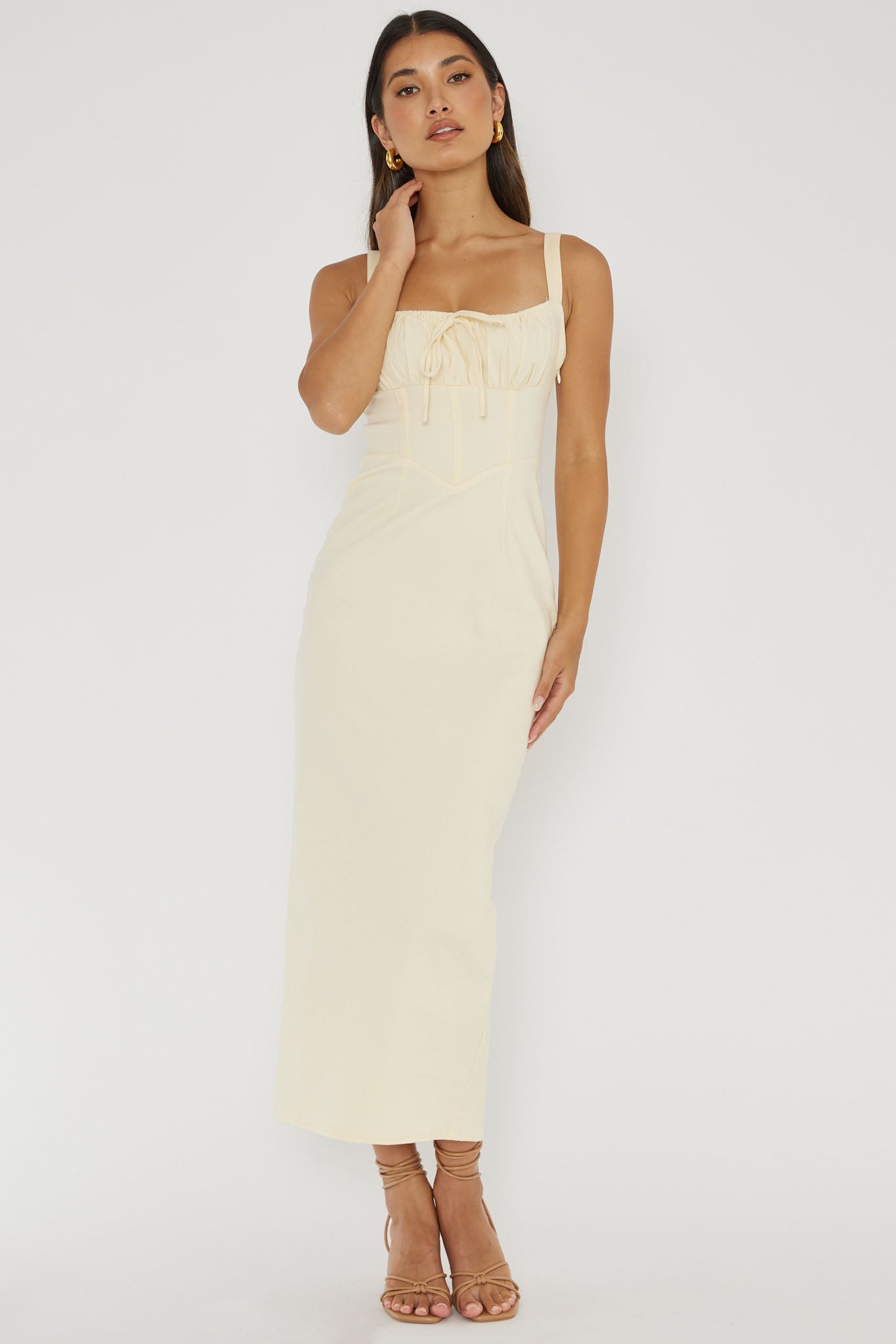 Shop the Sweet Pea Tied Bust Midi Dress Butter