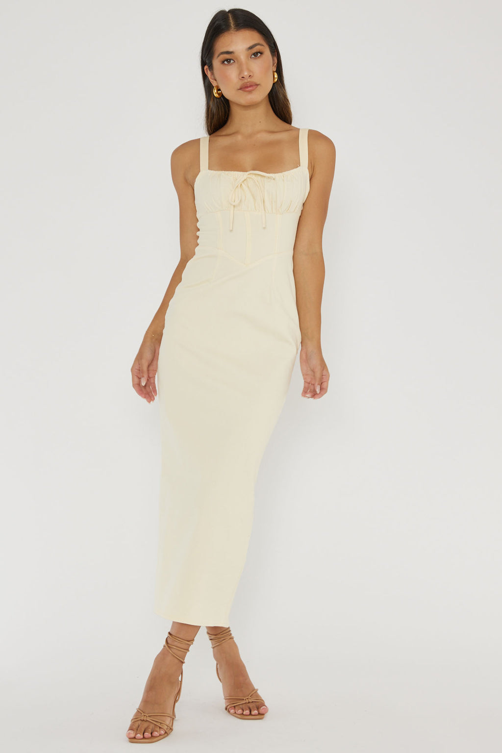 Sweet Pea Tied Bust Midi Dress Butter by Selfie Leslie