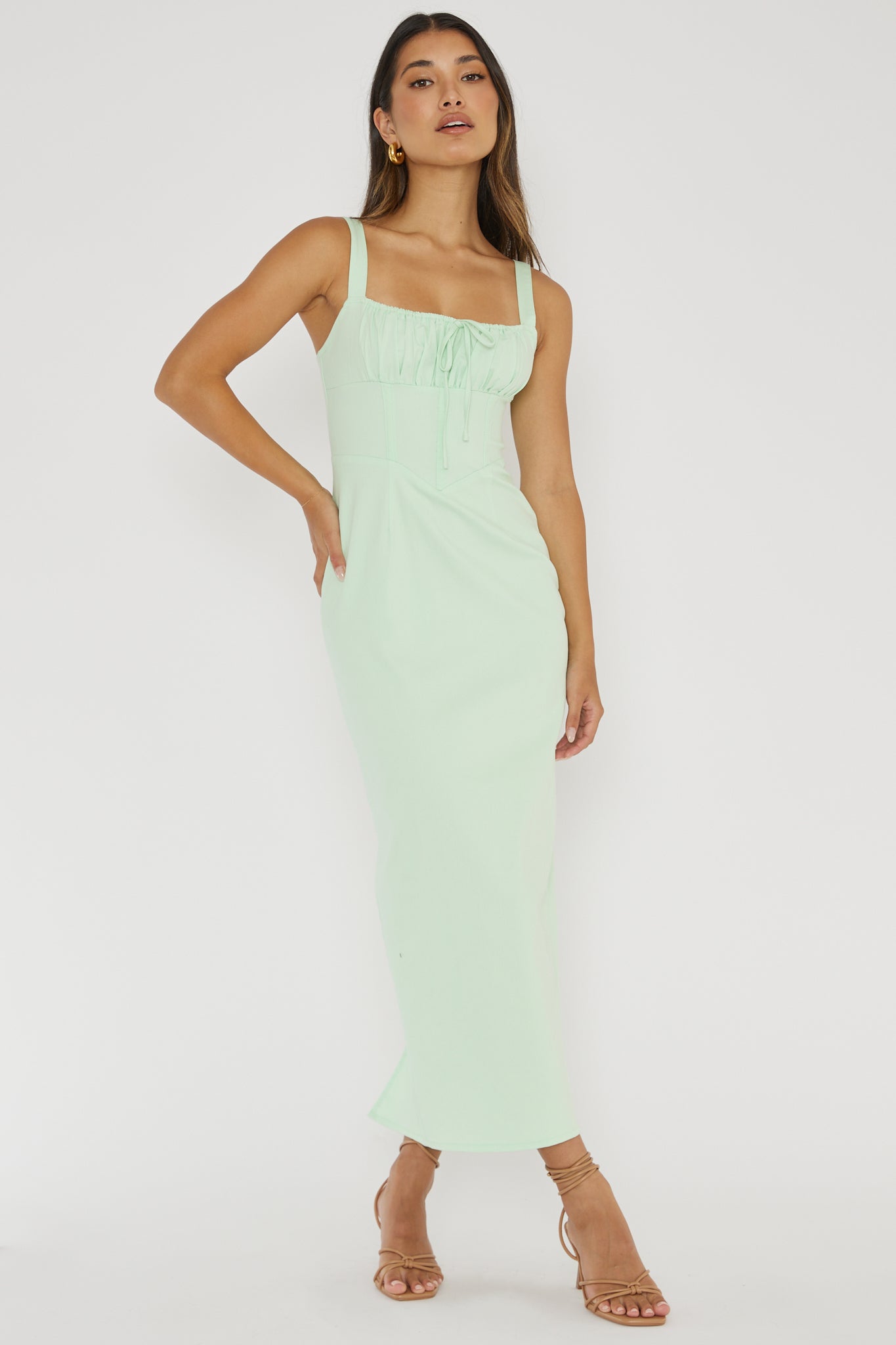 Sweet Pea Tied Bust Midi Dress Mint by Selfie Leslie
