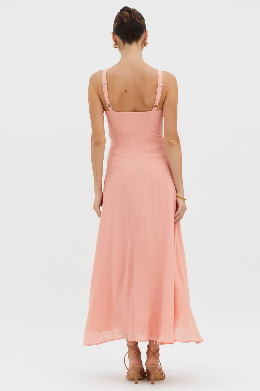 Sweet Pea Tied Bust A-Line Midi Dress Peach by Selfie Leslie