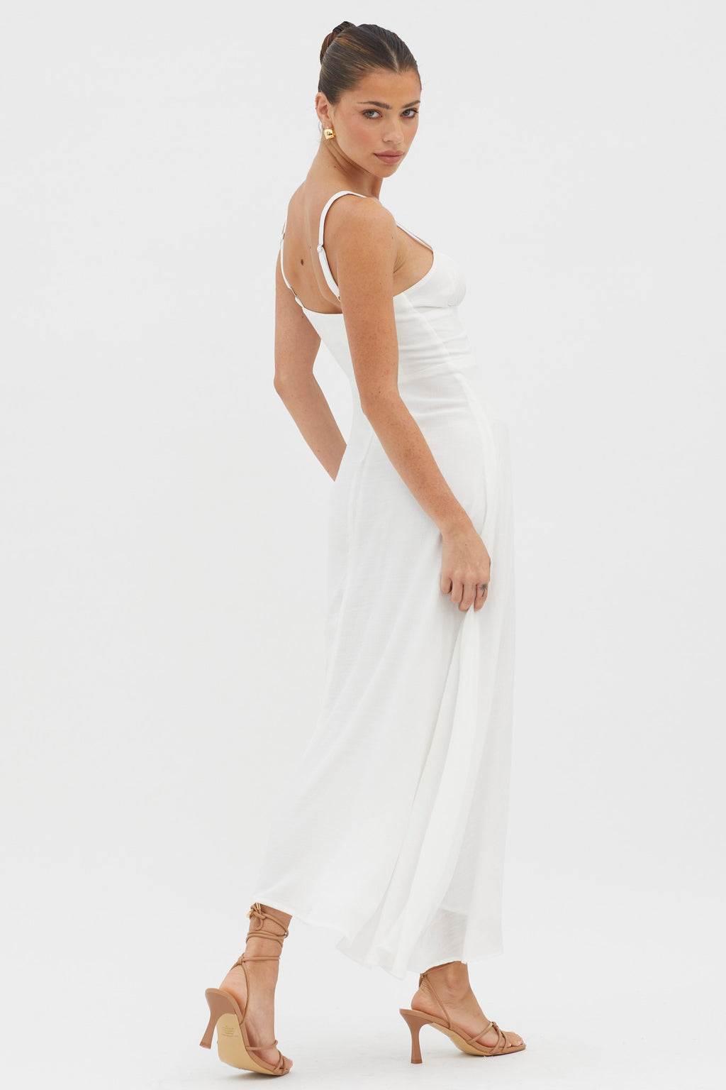 Sweet Pea Tied Bust A-Line Midi Dress White by Selfie Leslie