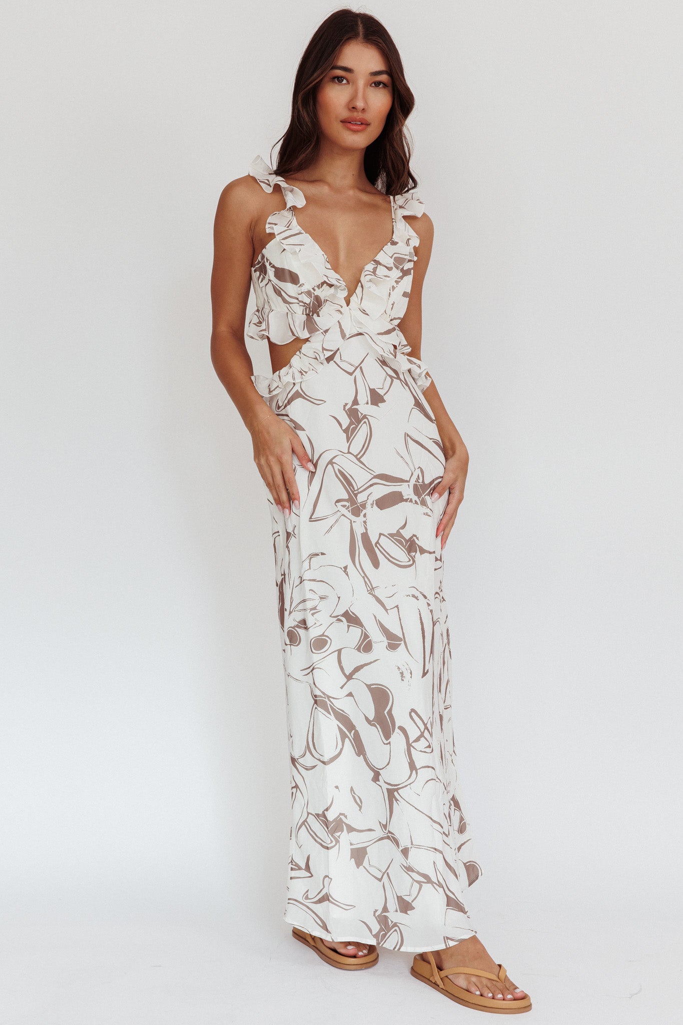 Second Chances Ruffle Trim Maxi Dress Mocha by Selfie Leslie