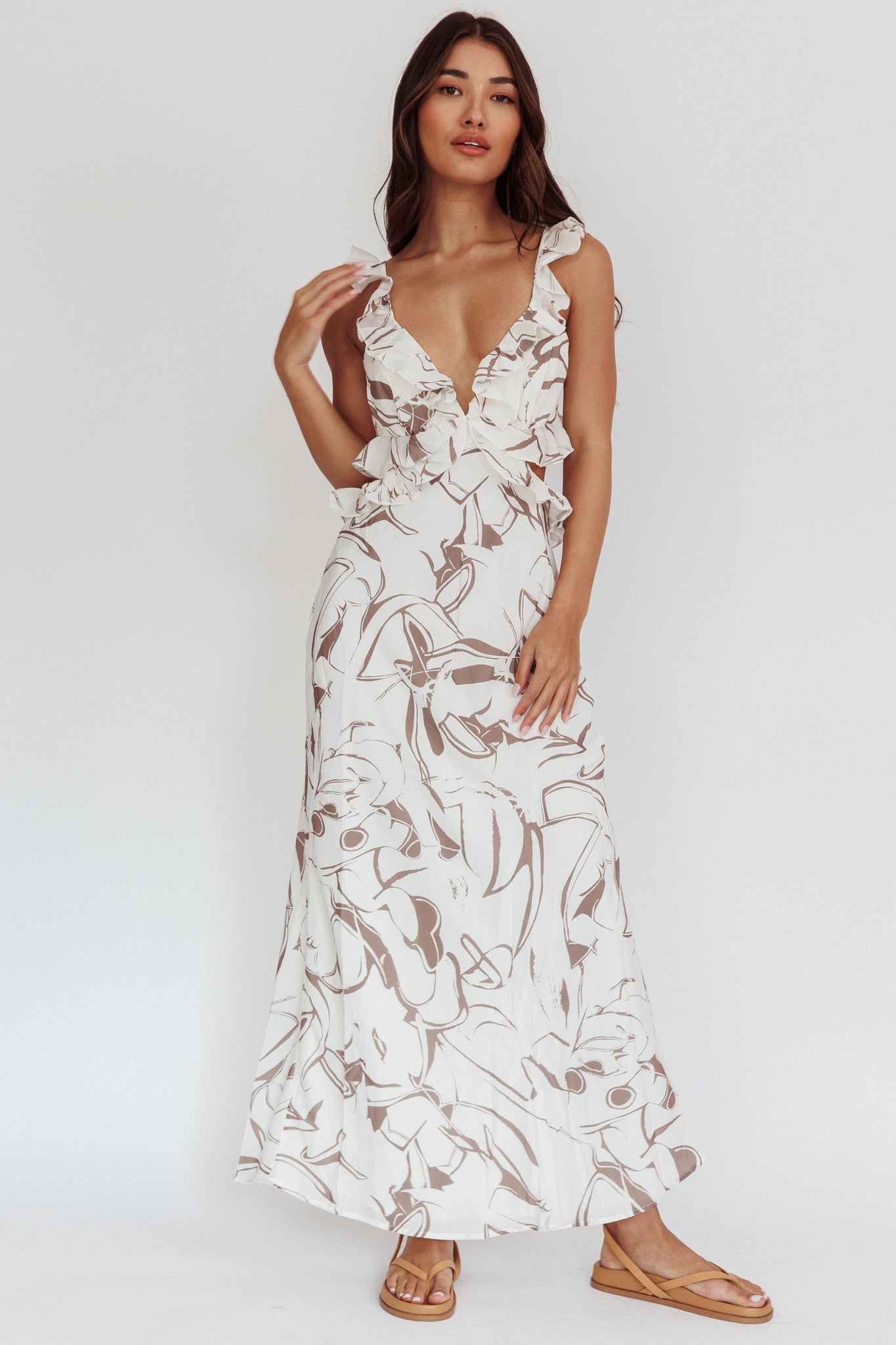 Second Chances Ruffle Trim Maxi Dress Mocha by Selfie Leslie