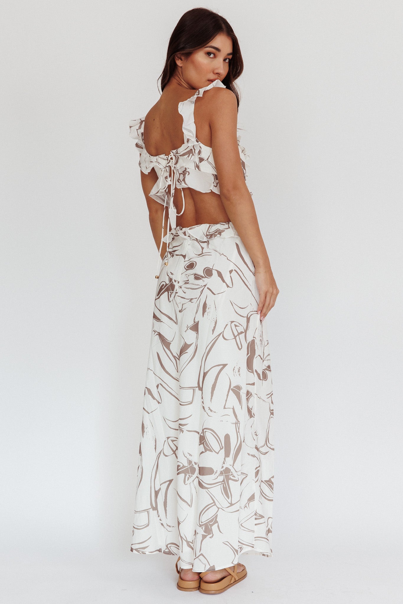 Second Chances Ruffle Trim Maxi Dress Mocha by Selfie Leslie