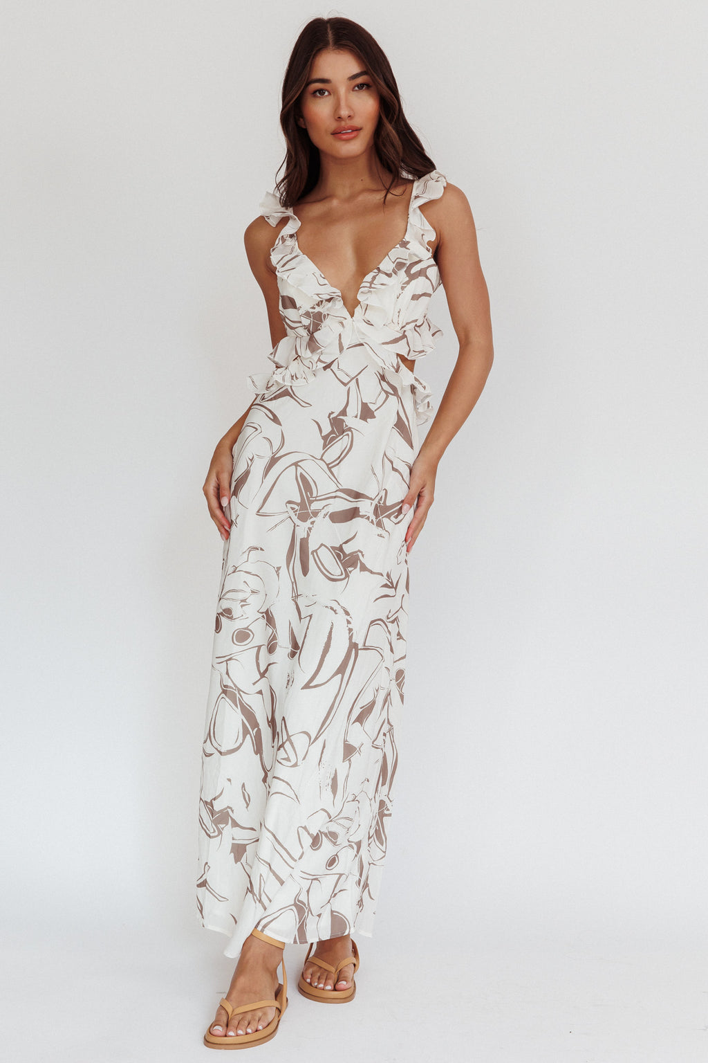 Second Chances Ruffle Trim Maxi Dress Mocha by Selfie Leslie