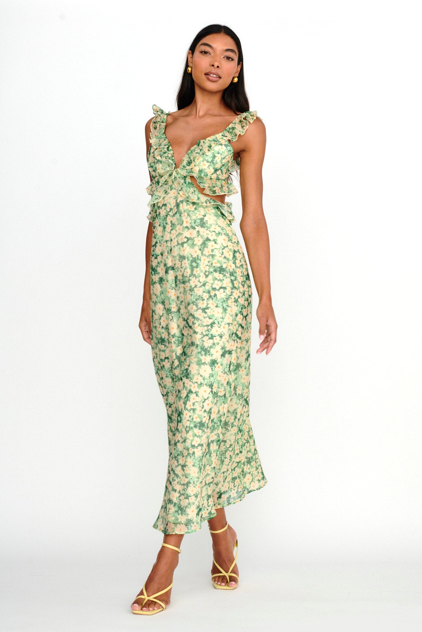 Second Chances Ruffle Trim Maxi Dress Flowers Green | Selfie Leslie Second Chances Ruffle Trim Maxi Dress Flowers Green | Selfie Leslie