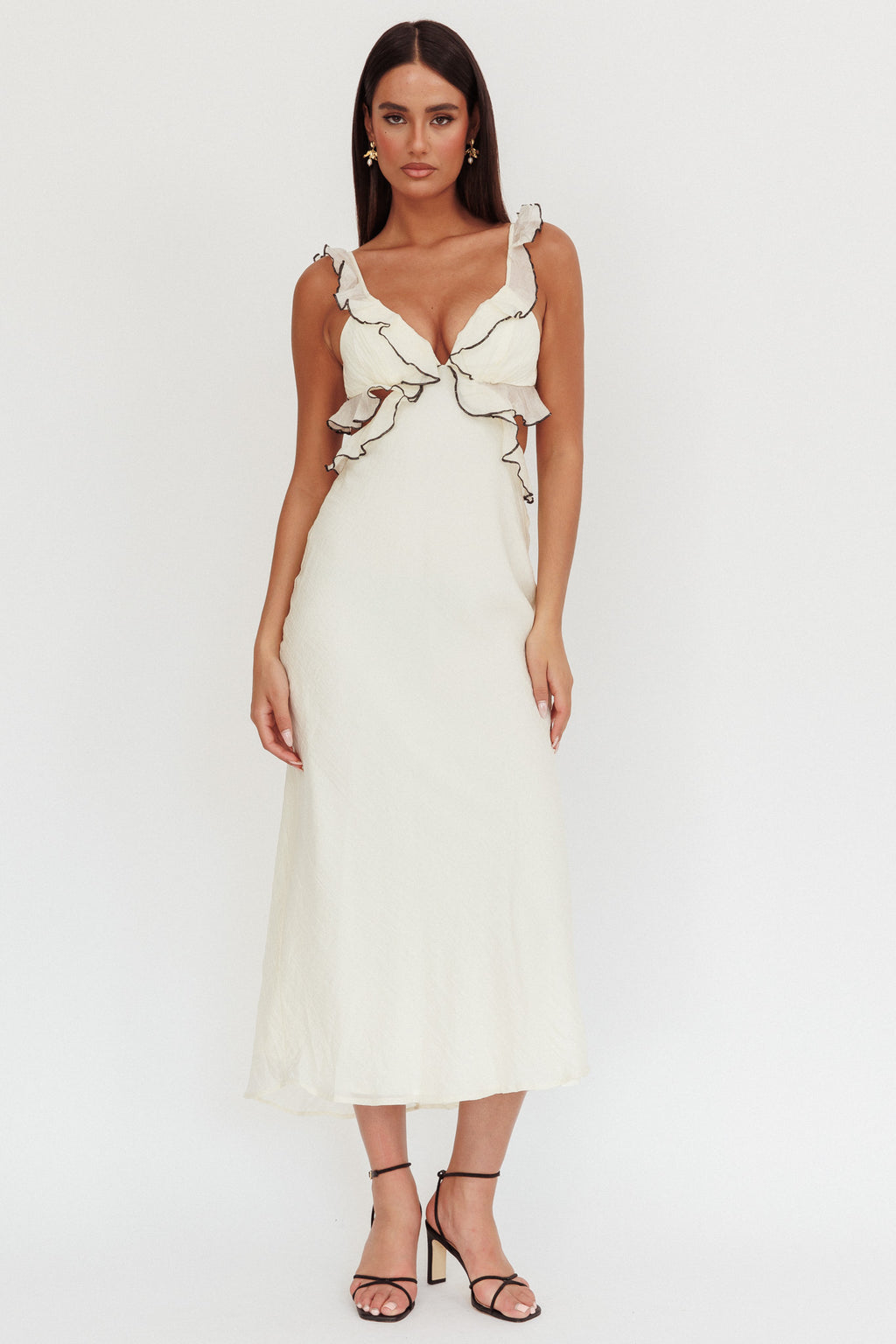Second Chances Ruffle Trim Maxi Dress Contrast Cream by Selfie Leslie