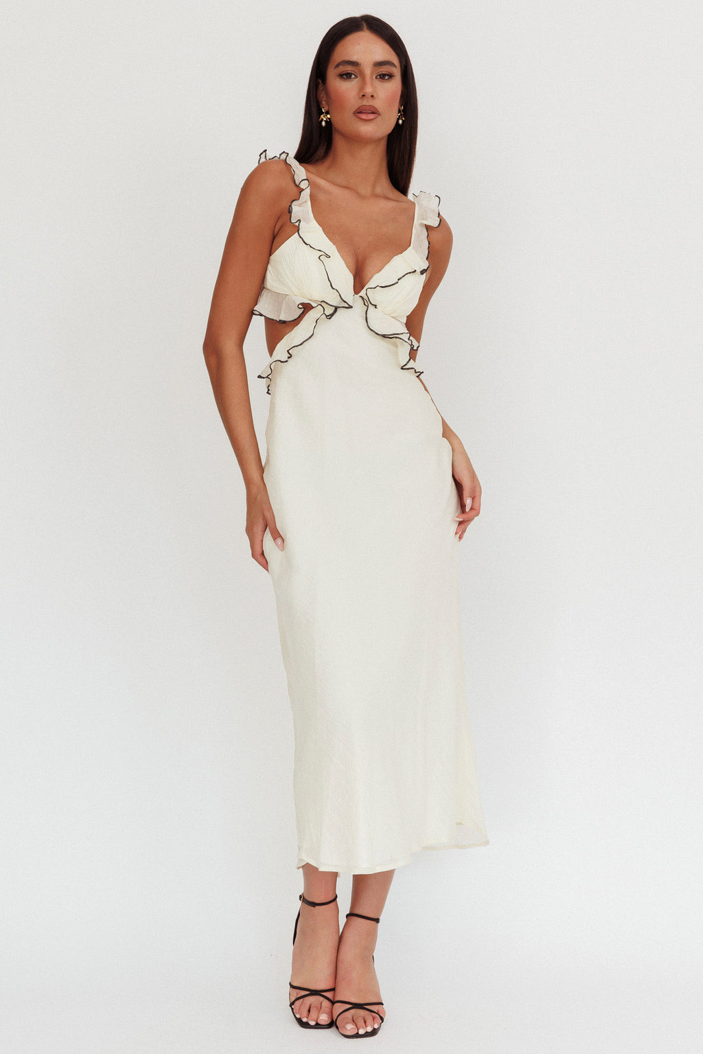 Second Chances Ruffle Trim Maxi Dress Contrast Cream by Selfie Leslie
