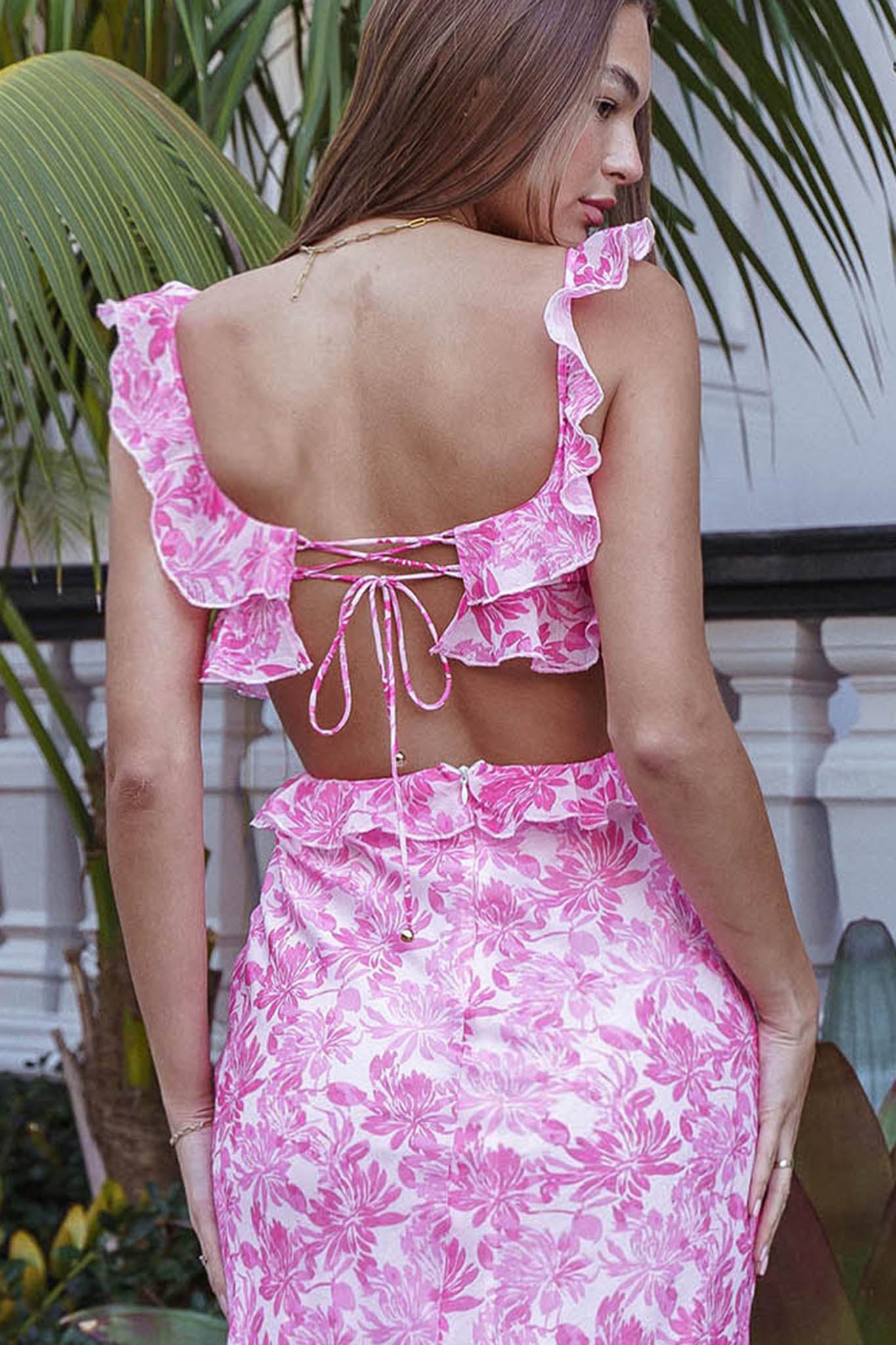 selfie leslie pink dress Second Chances Ruffle Trim Maxi Dress Floral Pink