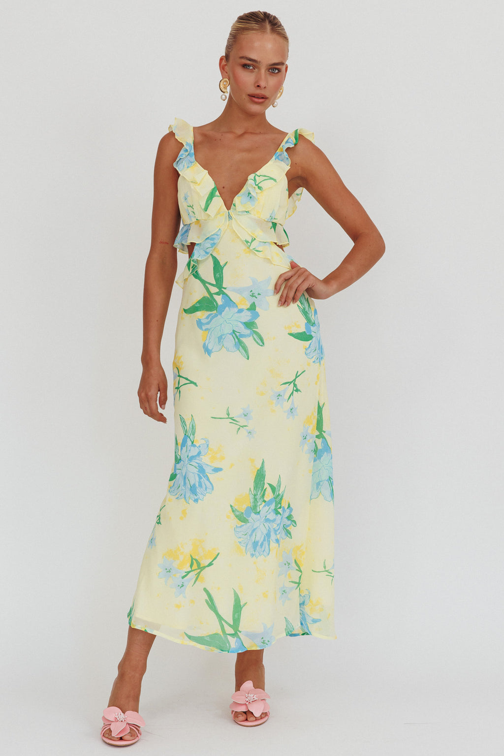 Second Chances Ruffle Trim Maxi Dress Lily Blue by Selfie Leslie