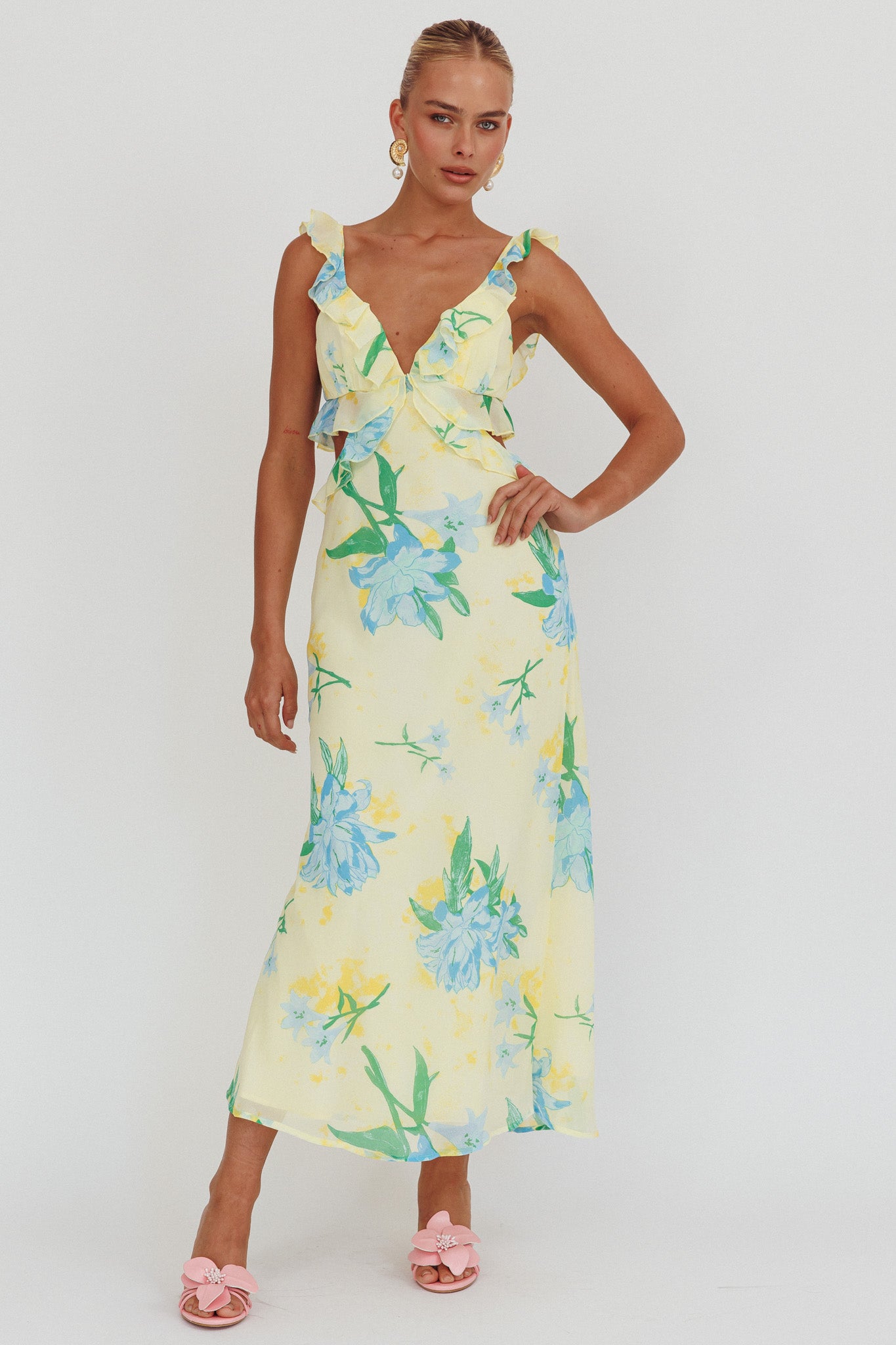 Second Chances Ruffle Trim Maxi Dress Lily Blue by Selfie Leslie
