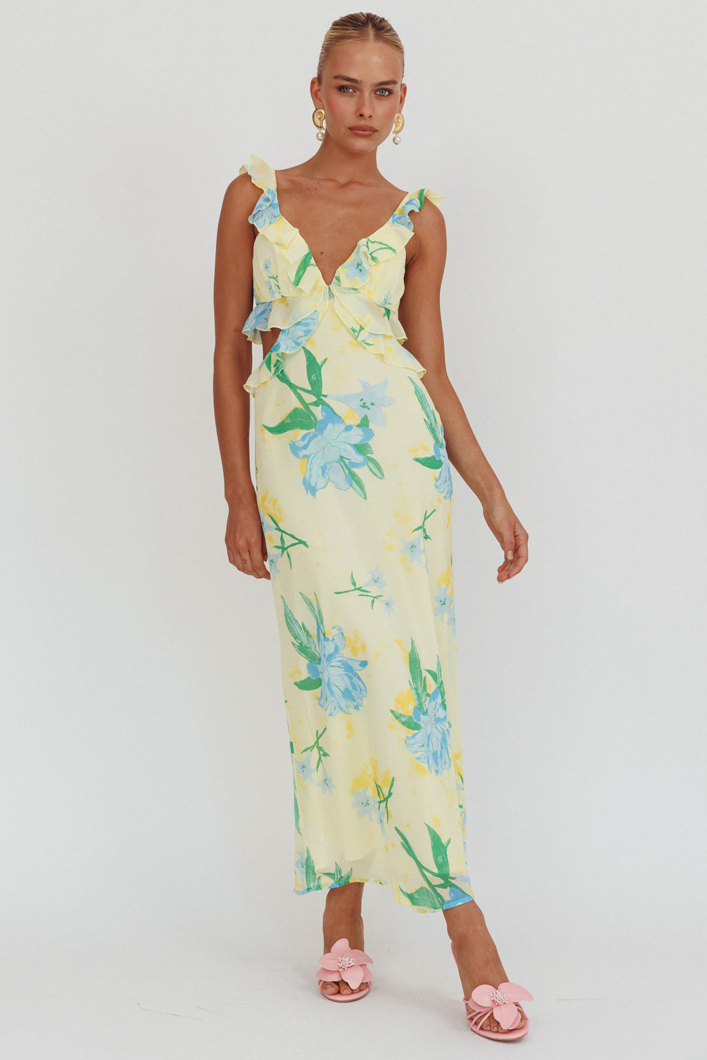 Second Chances Ruffle Trim Maxi Dress Lily Blue by Selfie Leslie