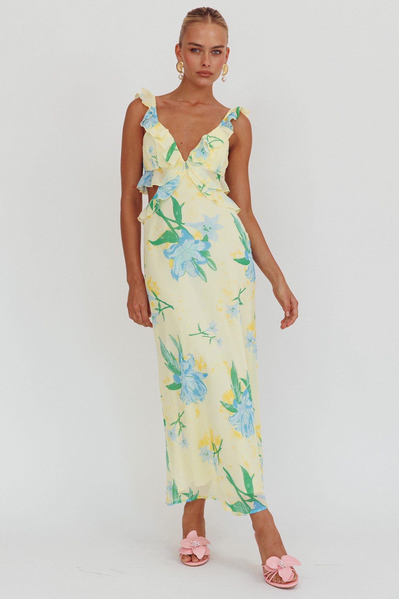 Second Chances Ruffle Trim Maxi Dress Lily Blue by Selfie Leslie
