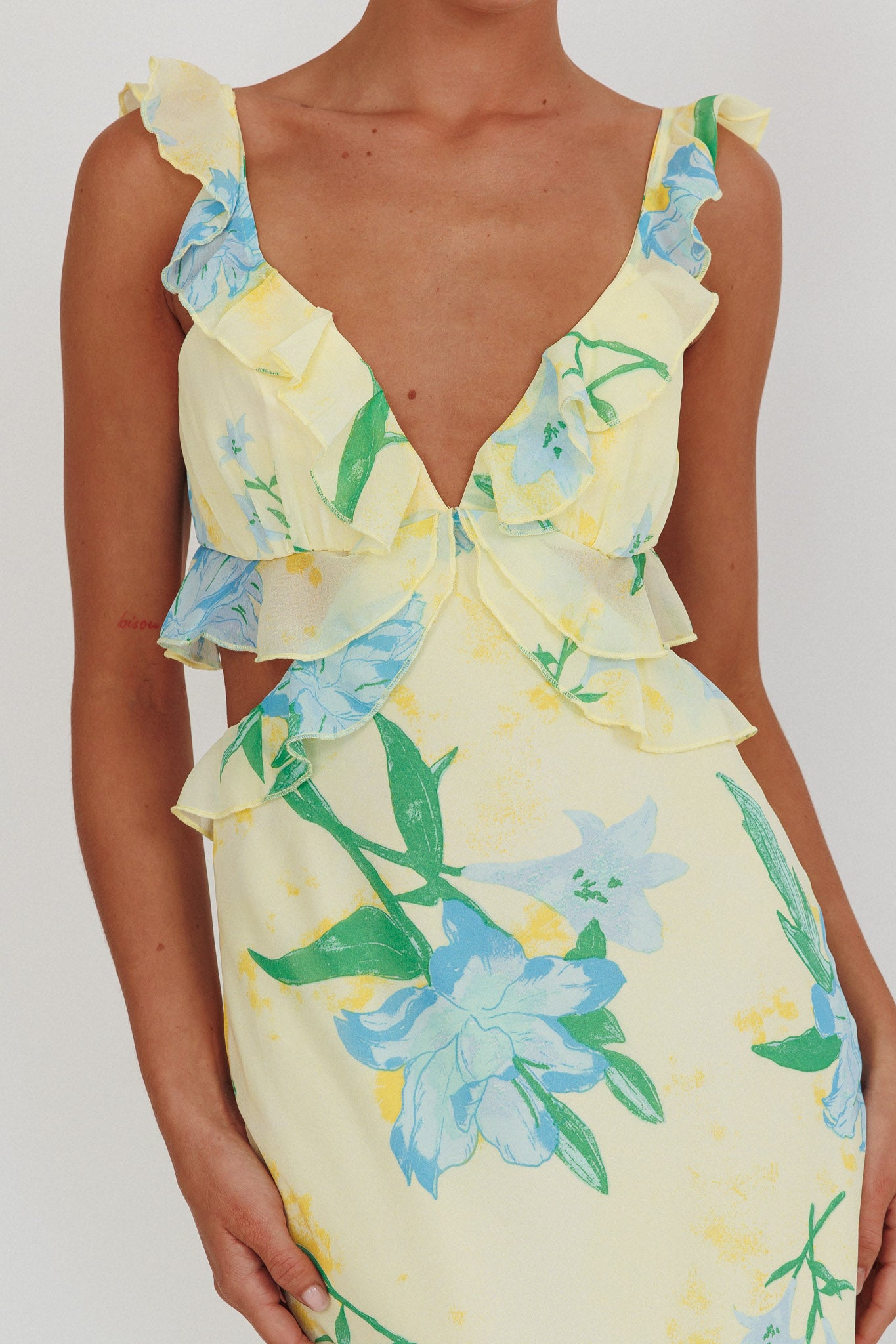 Second Chances Ruffle Trim Maxi Dress Lily Blue by Selfie Leslie