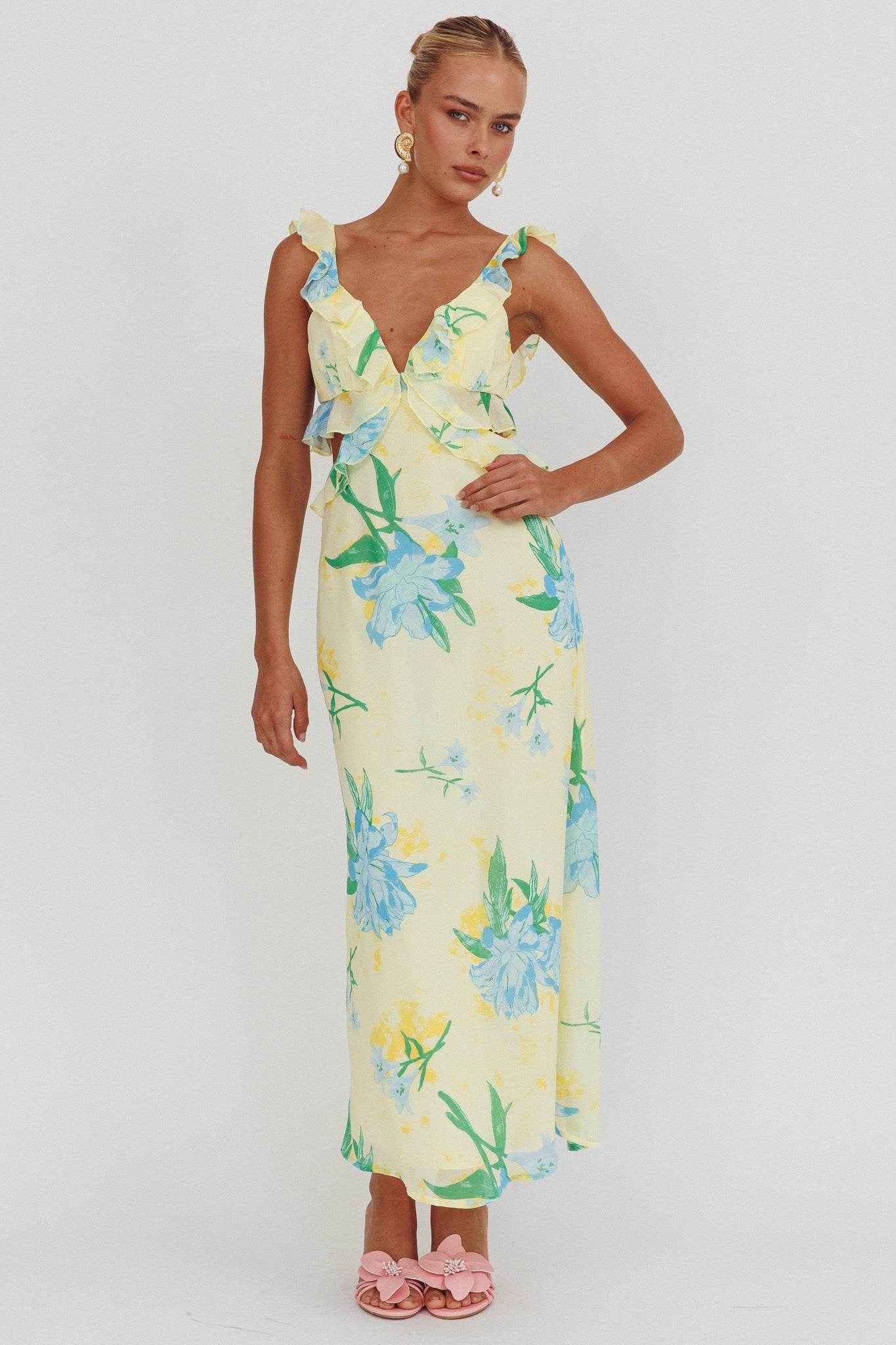 Second Chances Ruffle Trim Maxi Dress Lily Blue by Selfie Leslie