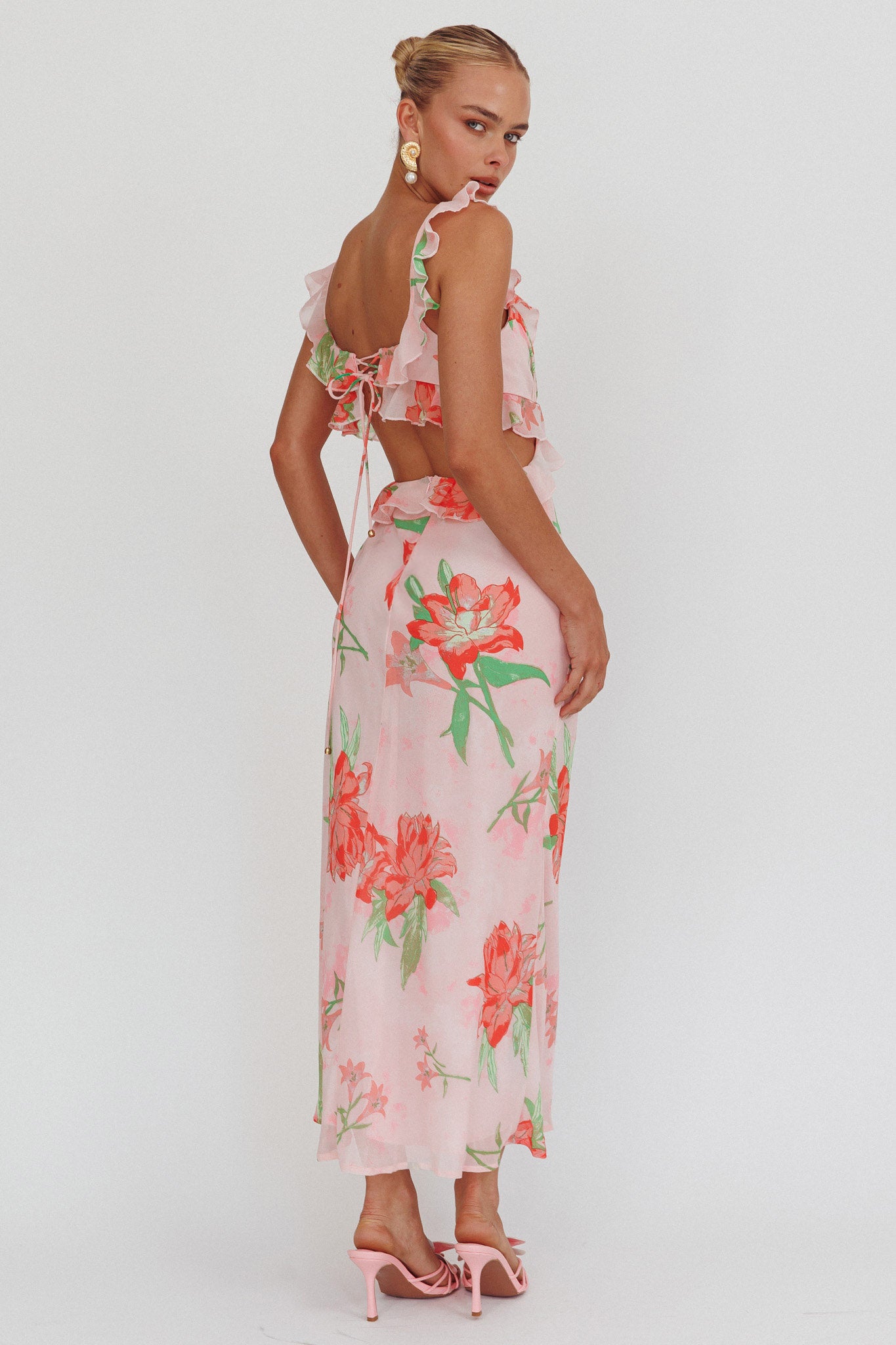 Second Chances Ruffle Trim Maxi Dress Lily Orange by Selfie Leslie