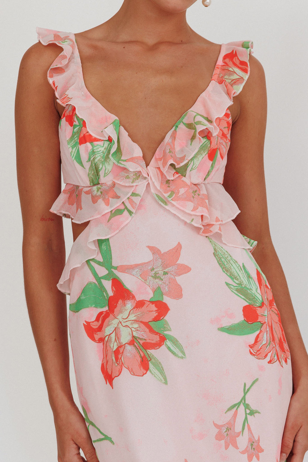 Second Chances Ruffle Trim Maxi Dress Lily Orange by Selfie Leslie