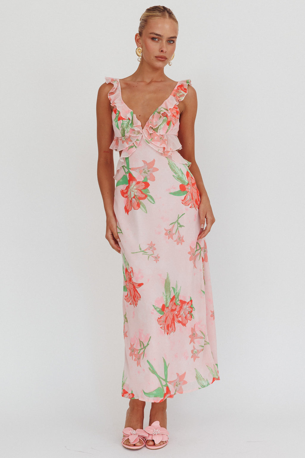 Second Chances Ruffle Trim Maxi Dress Lily Orange by Selfie Leslie