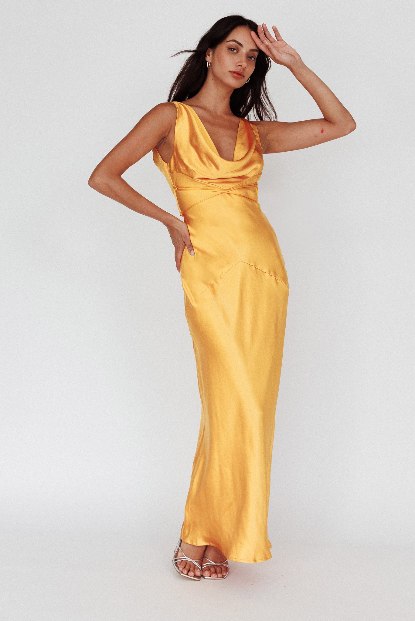 Cassiopeia Open Back String Tie Maxi Dress Mango– Selfie Leslie
