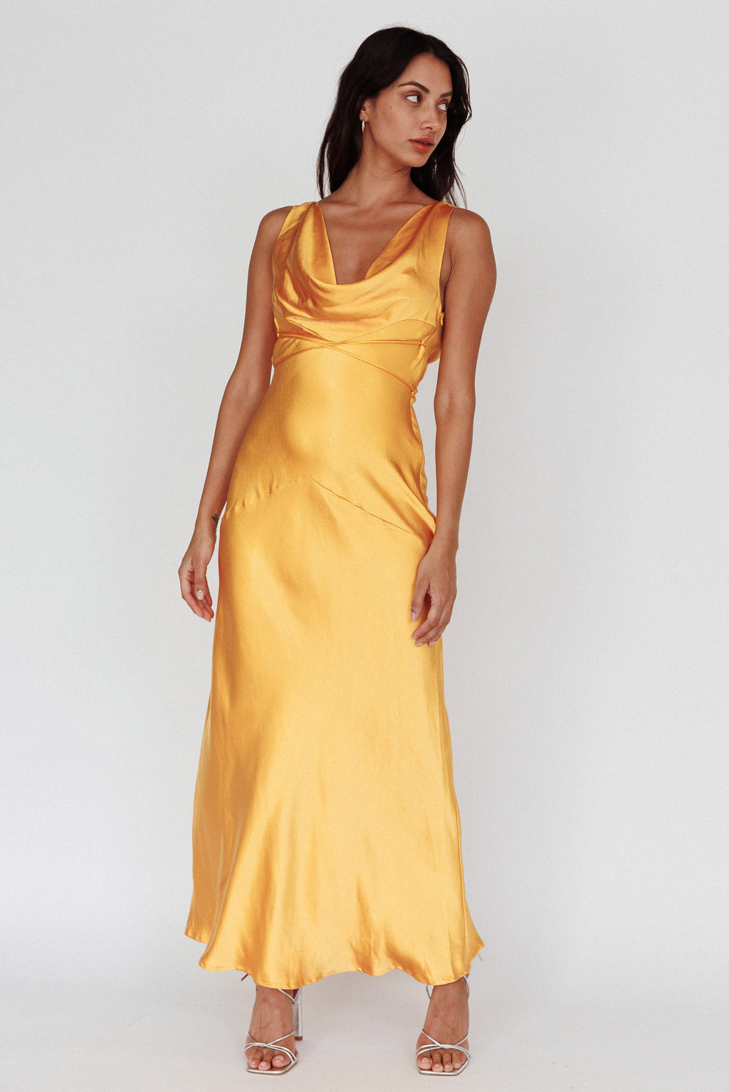Cassiopeia Open Back String Tie Maxi Dress Mango | Selfie Leslie Cassiopeia Open Back String Tie Maxi Dress Mango | Selfie Leslie