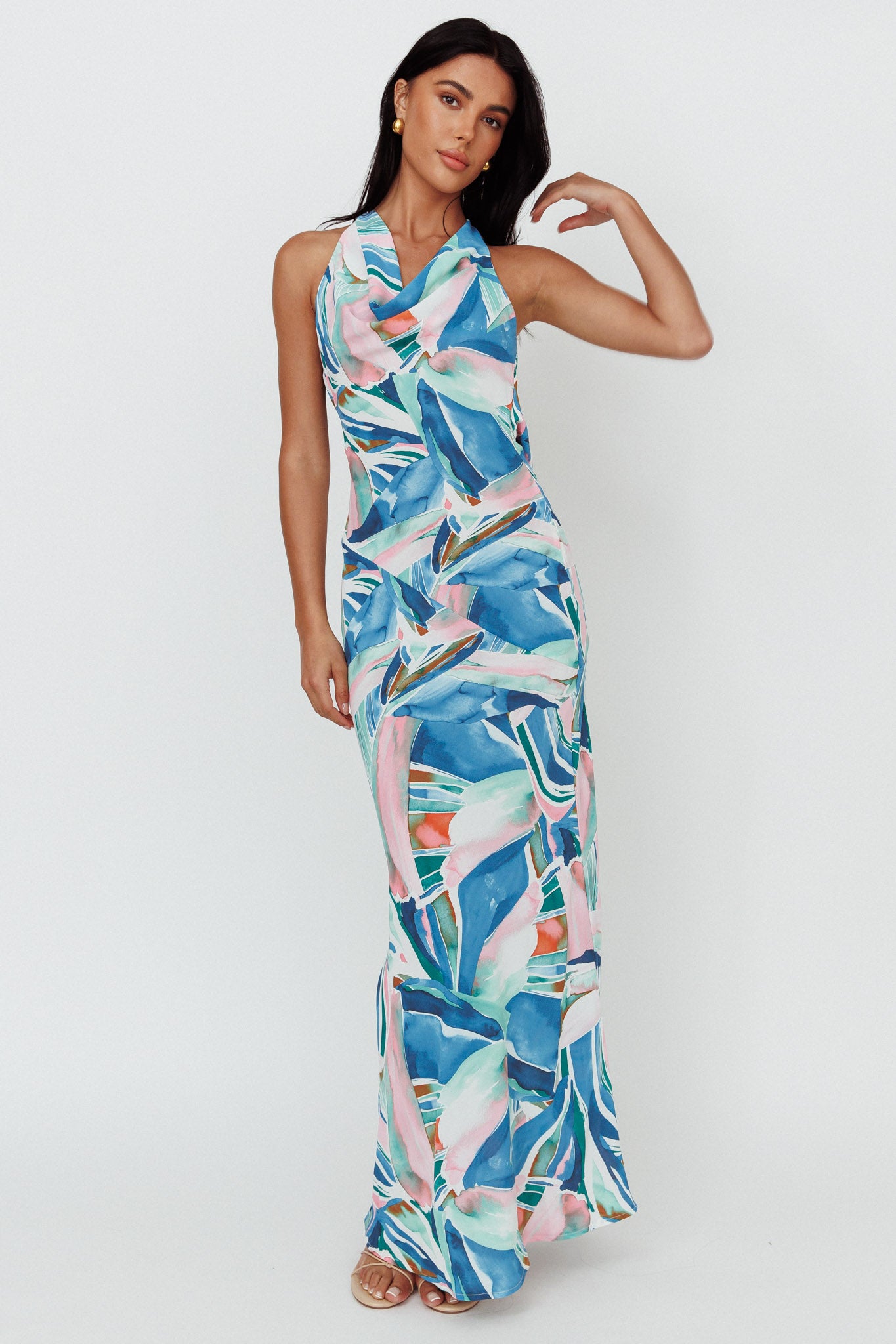 Shop the Cassiopeia Open Back Maxi Dress Abstract Blue | Selfie Leslie