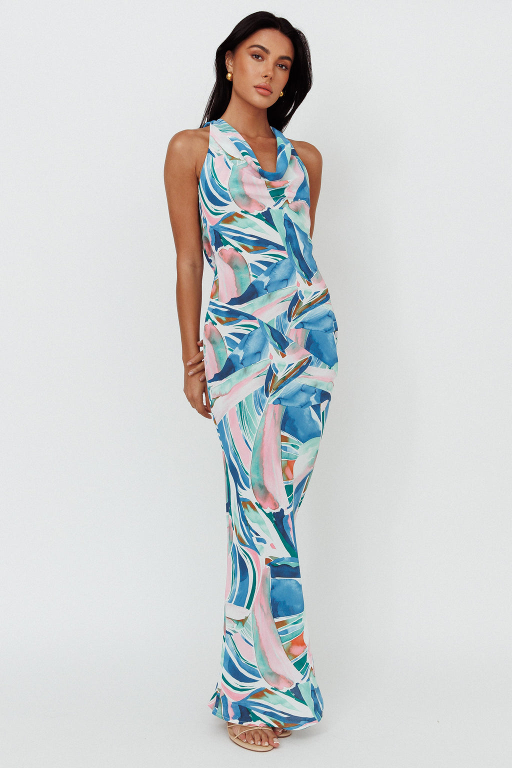 Cassiopeia Open Back Maxi Dress Abstract Blue by Selfie Leslie